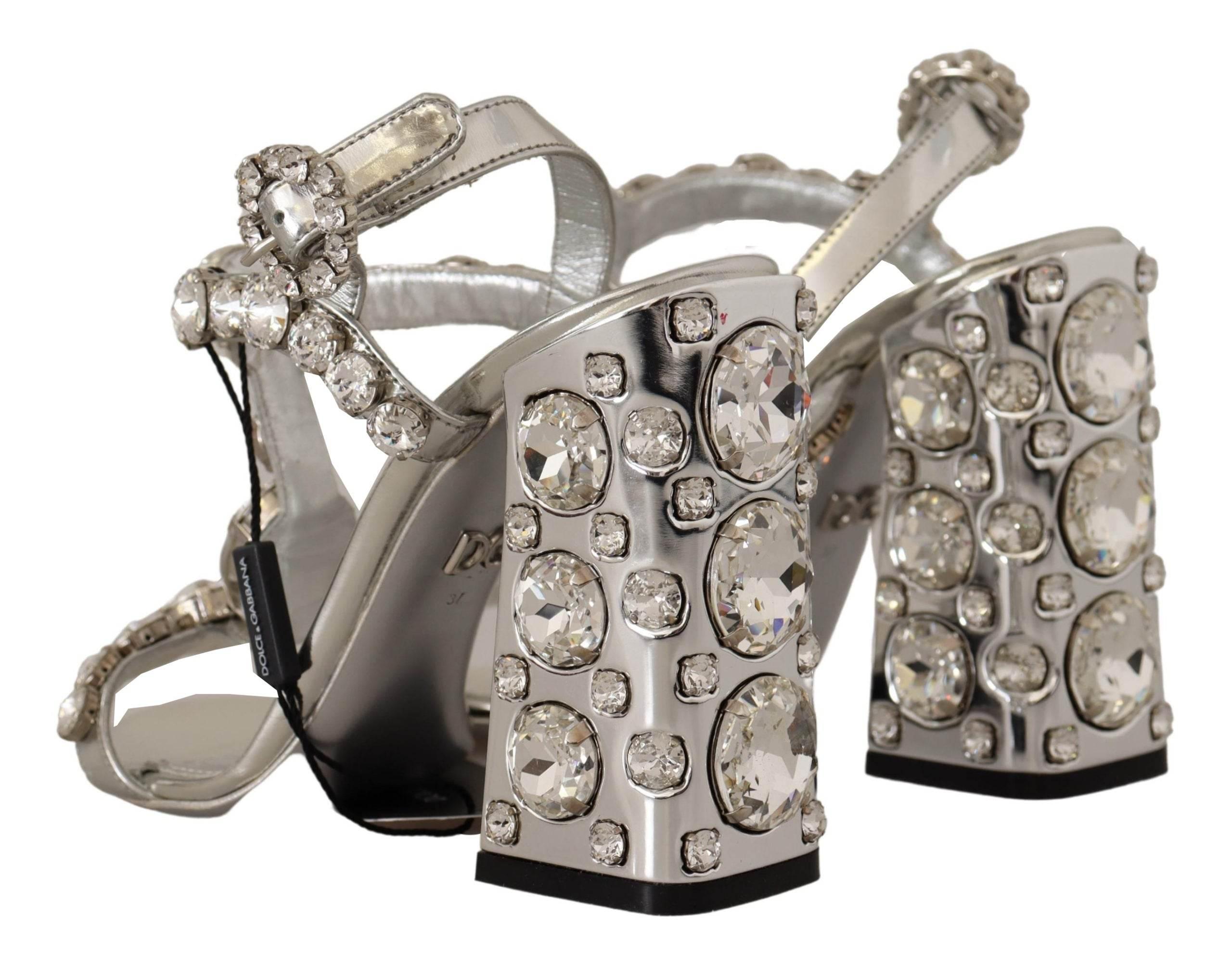 Dolce & Gabbana Crystal-Embellished Silver Leather Pumps - Hilstor