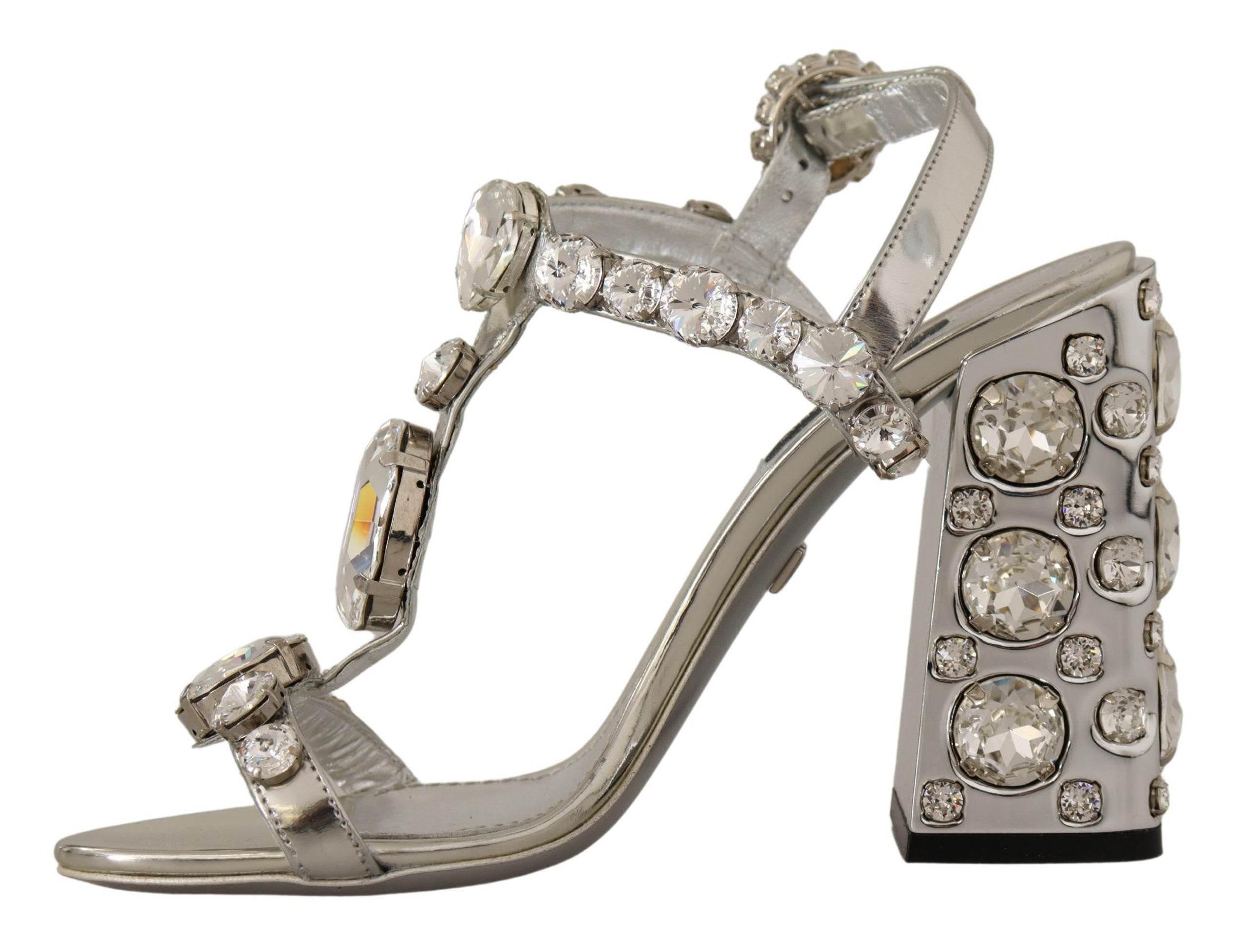 Dolce & Gabbana Crystal-Embellished Silver Leather Pumps - Hilstor