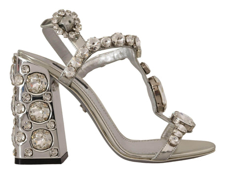 Dolce & Gabbana Crystal-Embellished Silver Leather Pumps - Hilstor