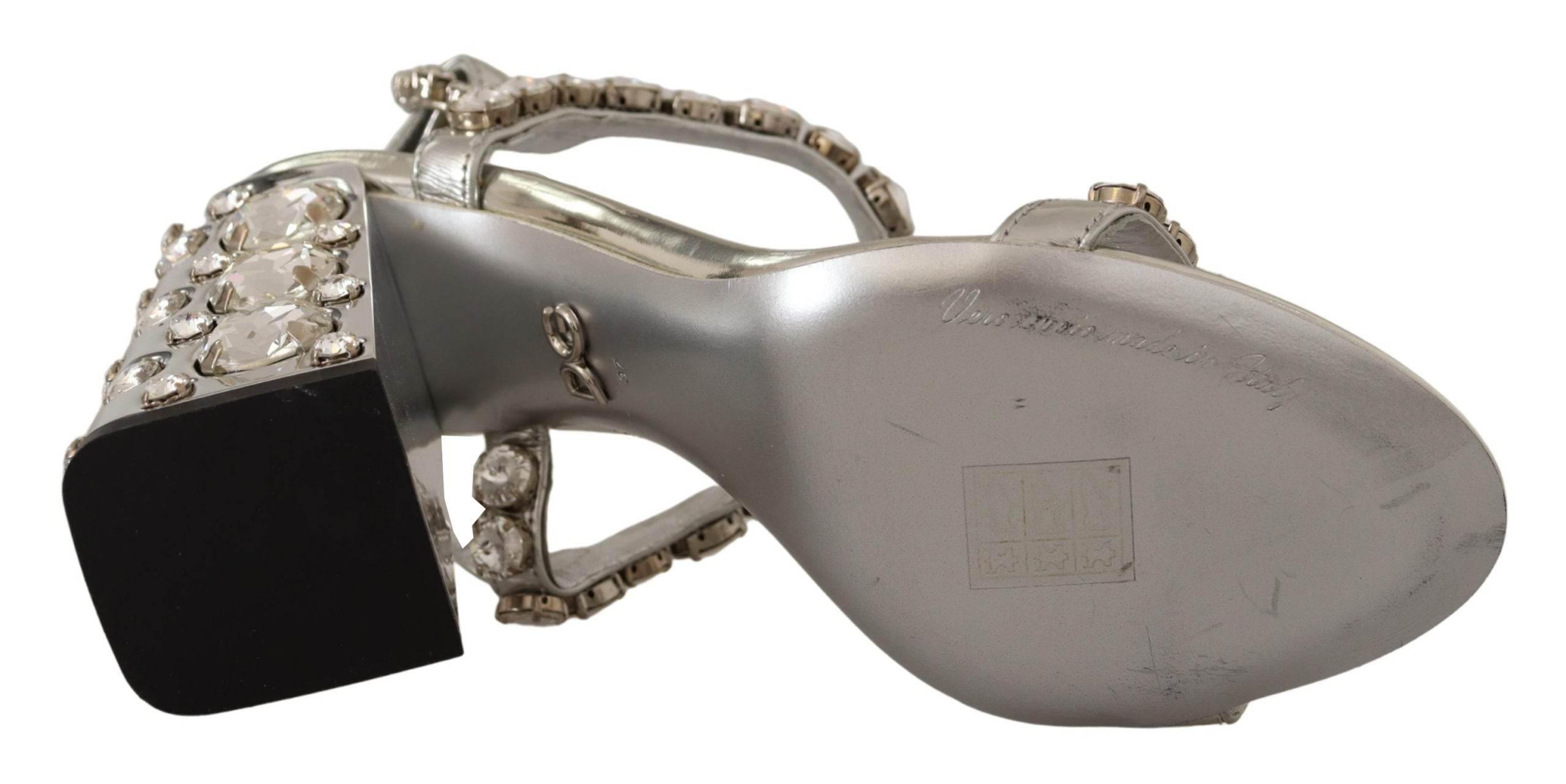 Dolce & Gabbana Crystal-Embellished Silver Leather Pumps - Hilstor