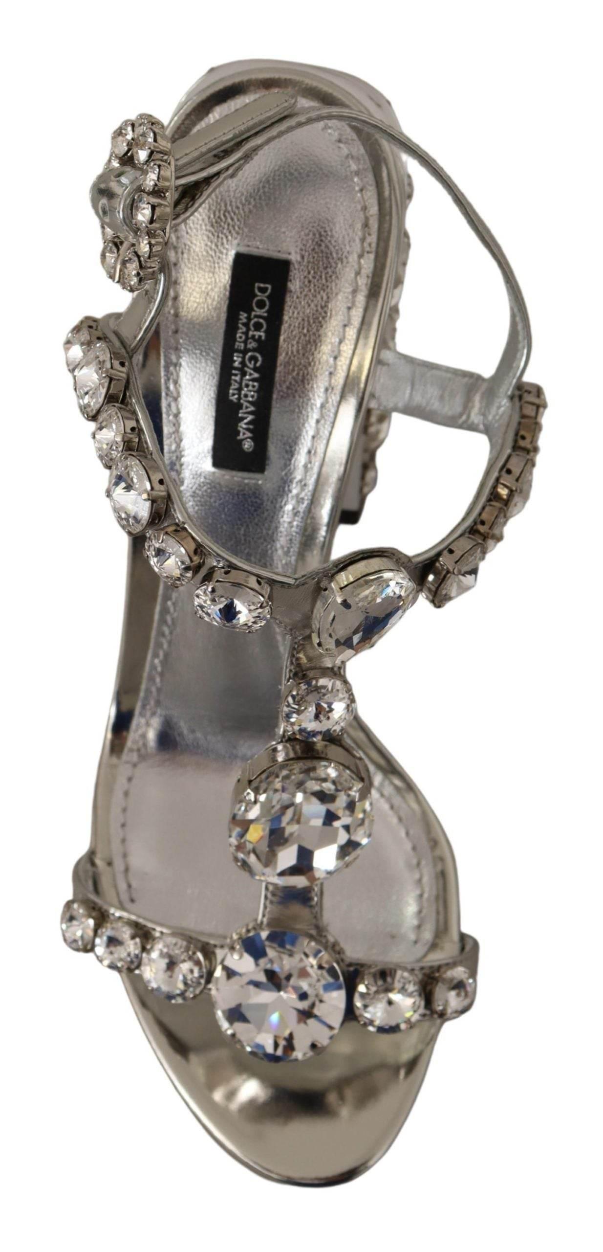 Dolce & Gabbana Crystal-Embellished Silver Leather Pumps - Hilstor