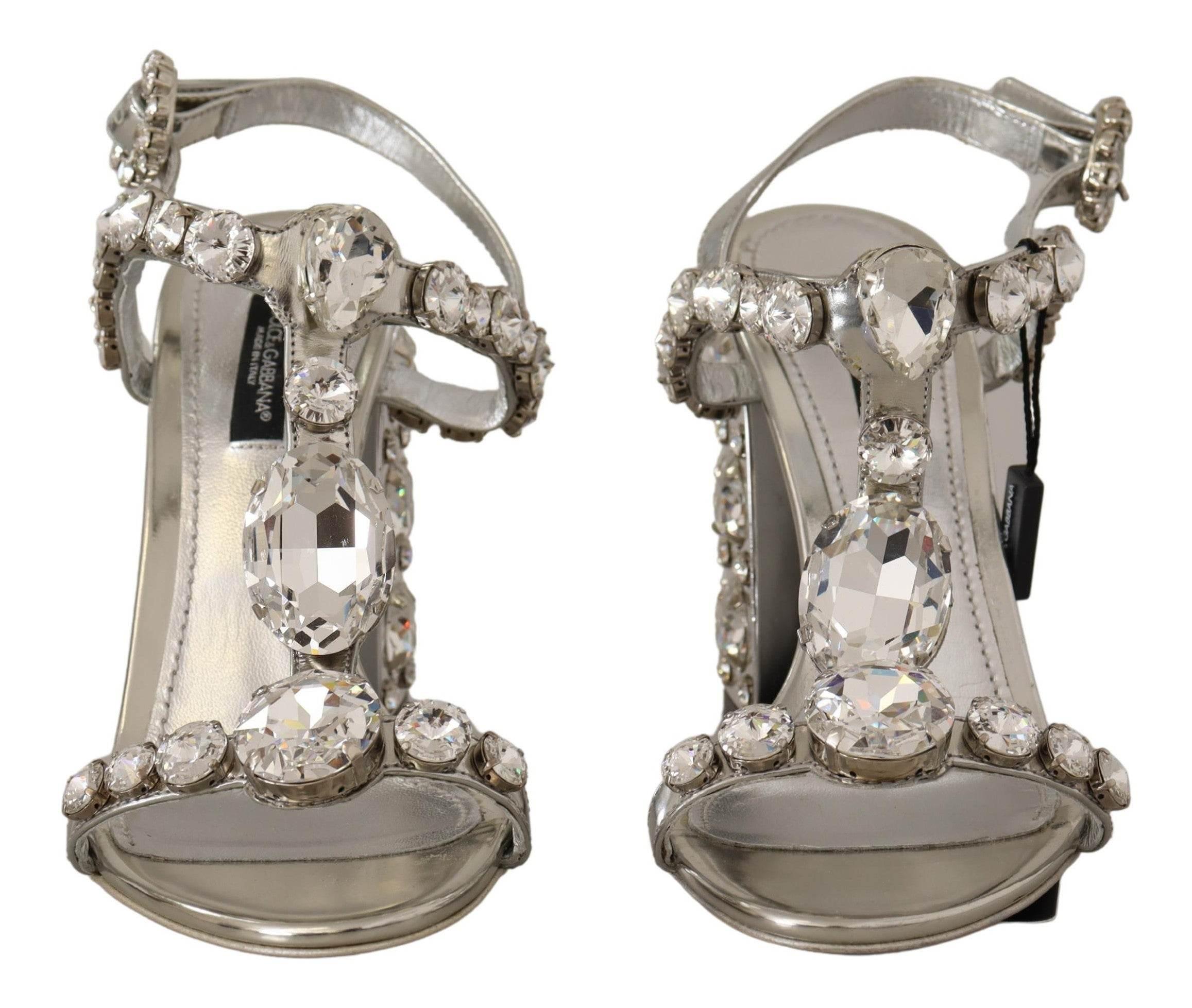 Dolce & Gabbana Crystal-Embellished Silver Leather Pumps - Hilstor