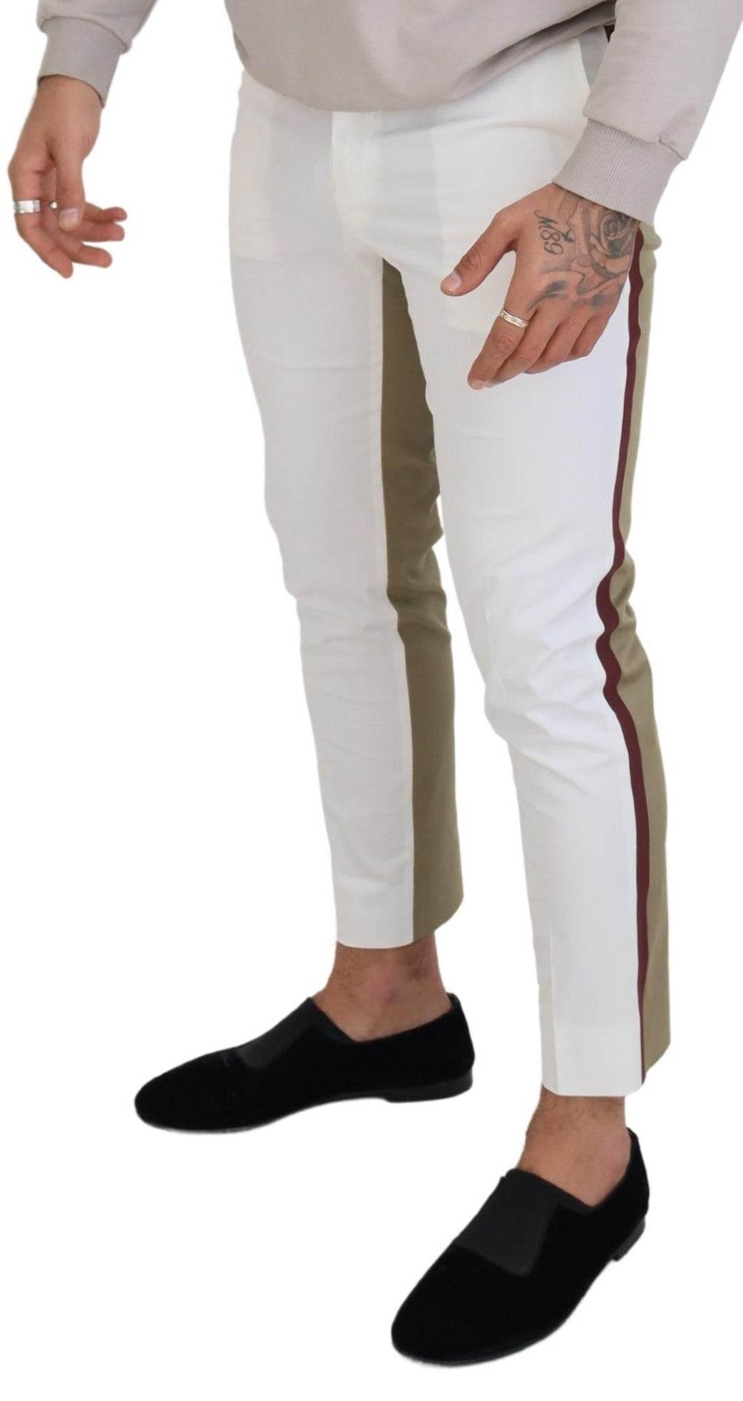 Dolce & Gabbana Two-Tone White & Brown Chic Cotton Pants - Hilstor