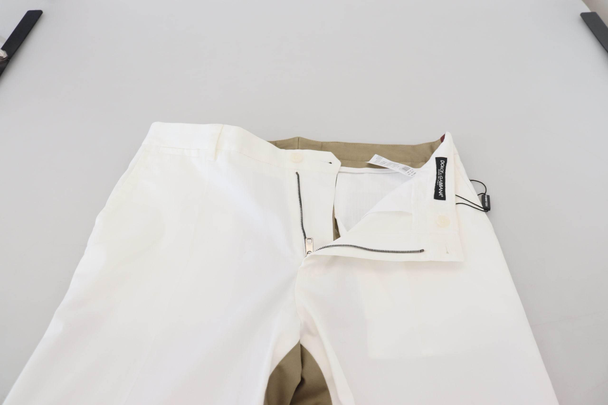 Dolce & Gabbana Two-Tone White & Brown Chic Cotton Pants - Hilstor