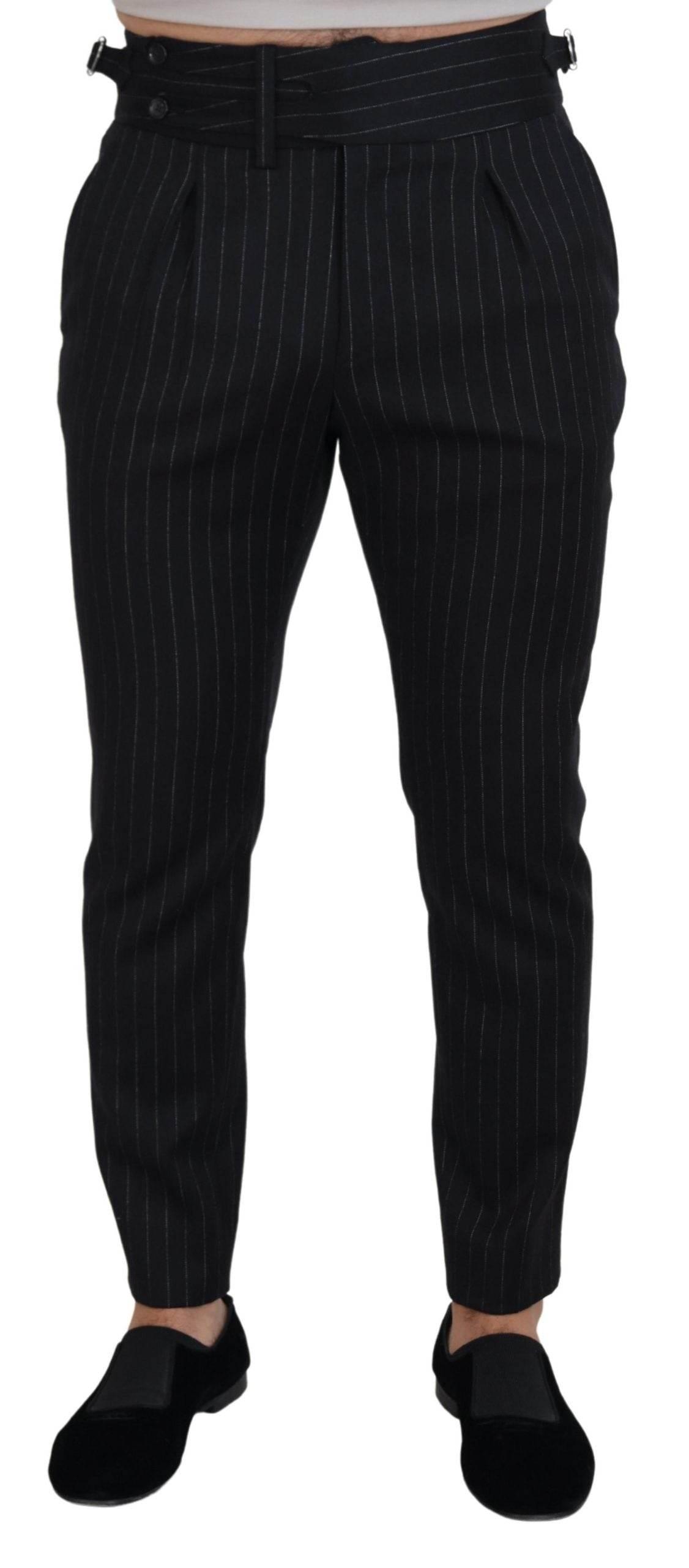 Dolce & Gabbana Black Wool Striped Chino Pants - Hilstor