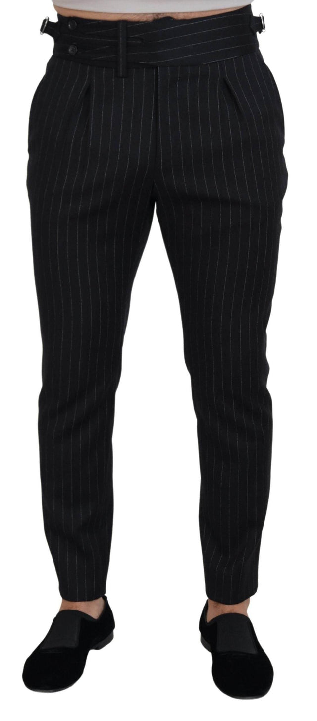 Dolce & Gabbana Black Wool Striped Chino Pants - Hilstor