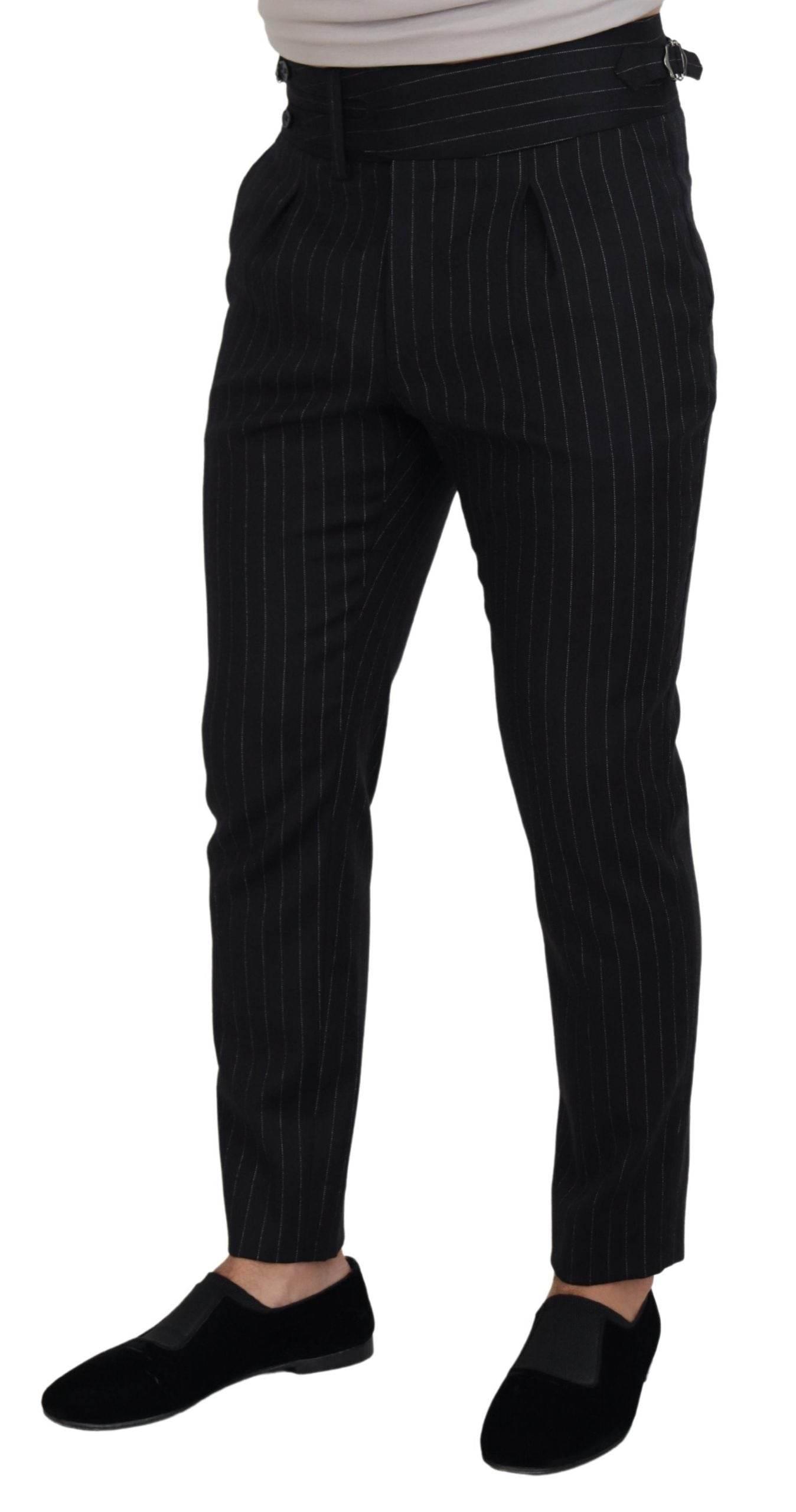 Dolce & Gabbana Black Wool Striped Chino Pants - Hilstor