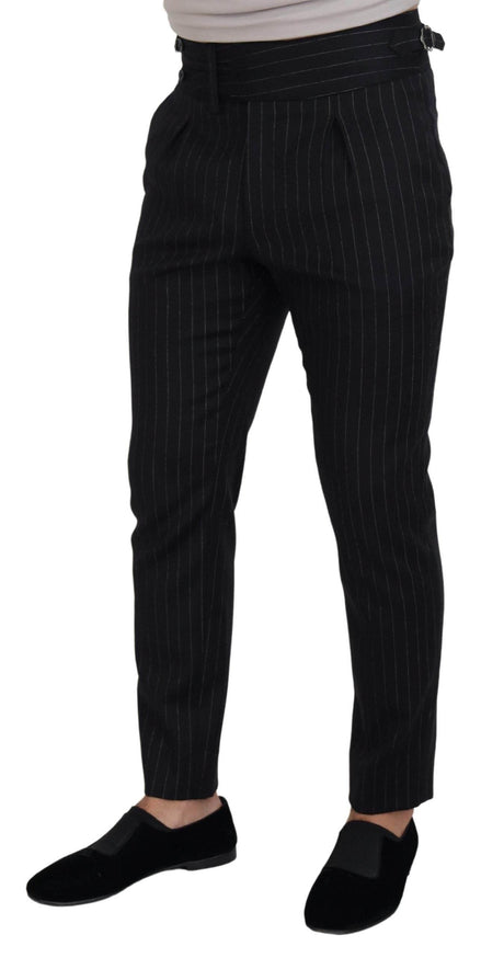 Dolce & Gabbana Black Wool Striped Chino Pants - Hilstor