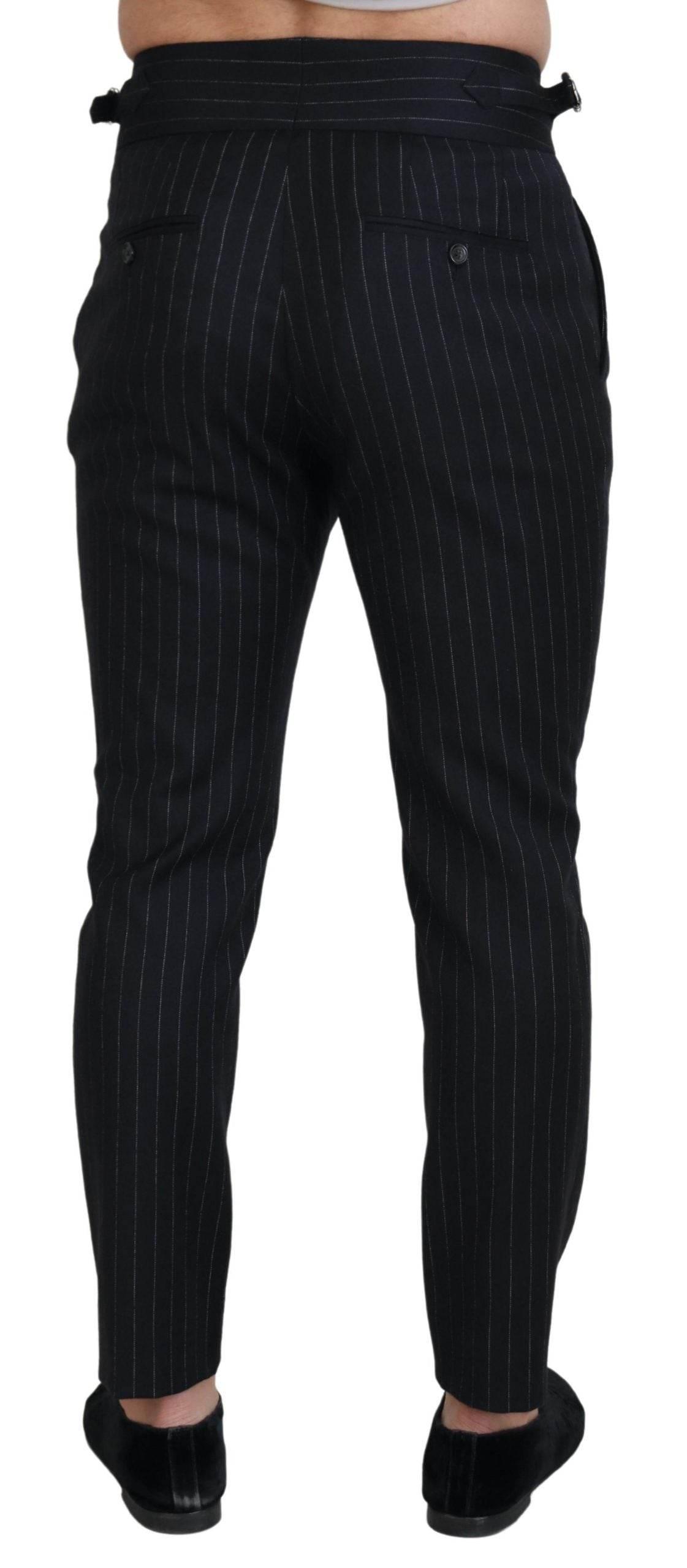 Dolce & Gabbana Black Wool Striped Chino Pants - Hilstor