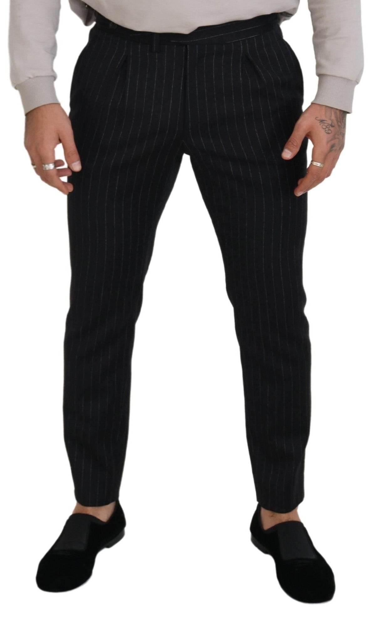 Dolce & Gabbana Black Wool Striped Chino Pants - Hilstor