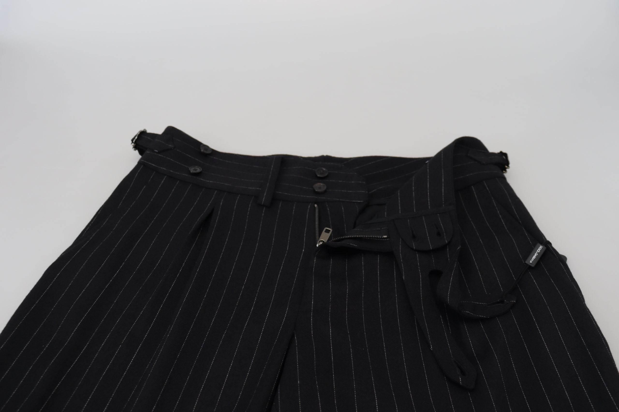 Dolce & Gabbana Black Wool Striped Chino Pants - Hilstor