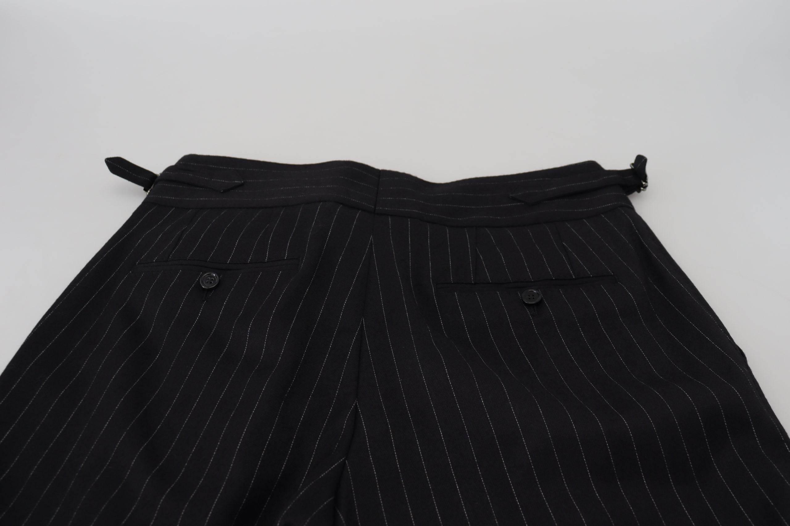 Dolce & Gabbana Black Wool Striped Chino Pants - Hilstor