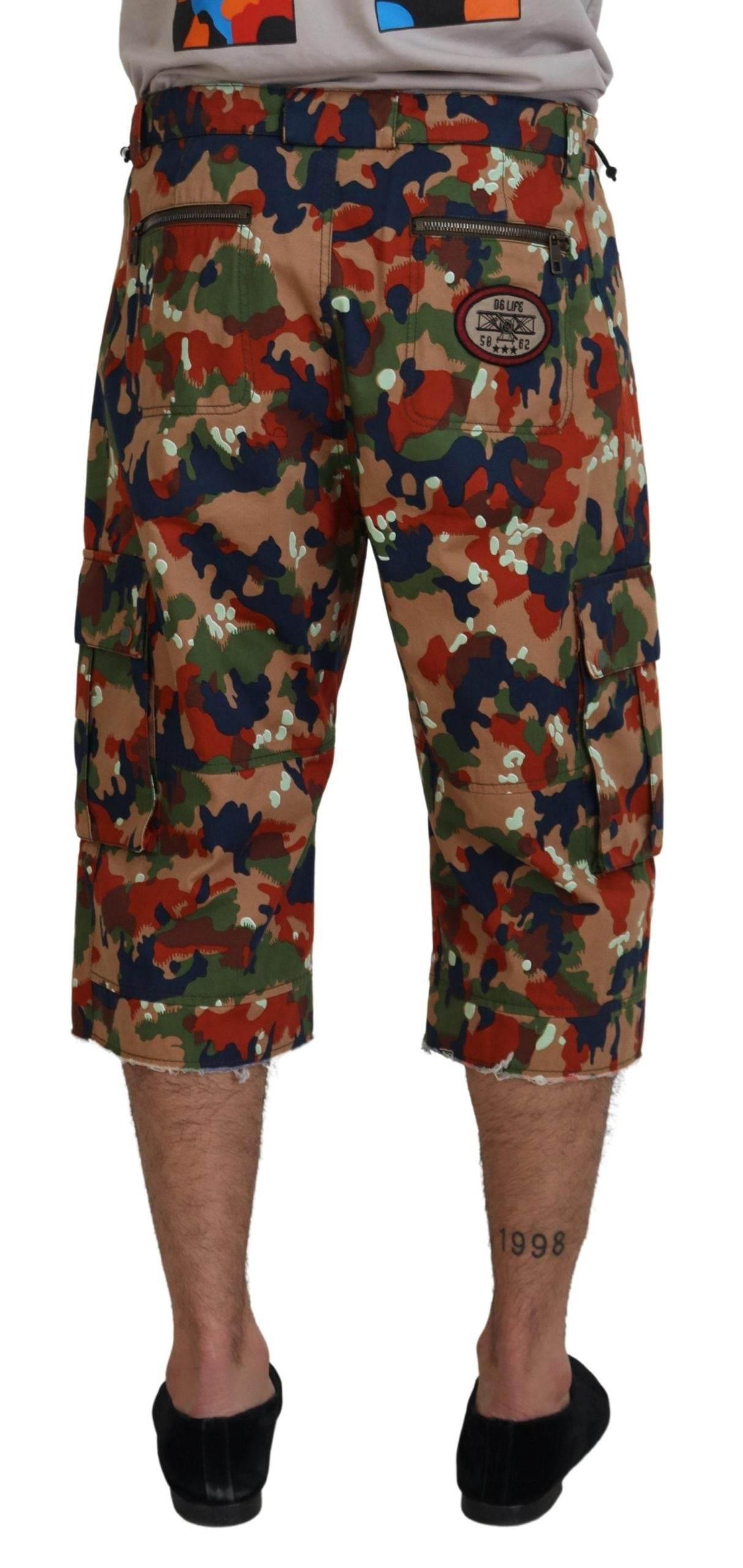 Dolce & Gabbana Multicolor Cotton Camouflaged Cargo Shorts - Hilstor