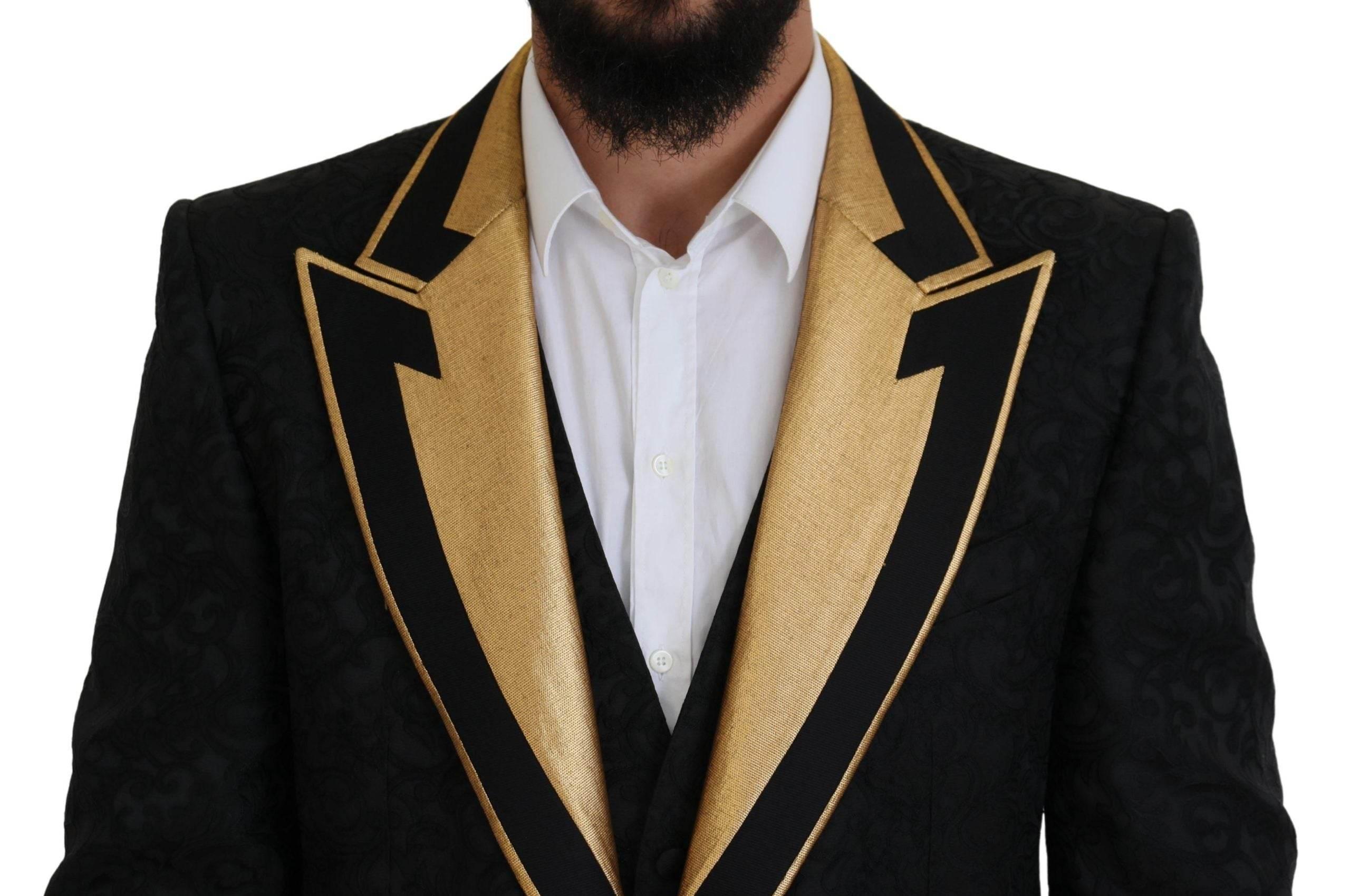 Dolce & Gabbana Elegant Black & Gold Slim Fit 3 Piece Suit - Hilstor