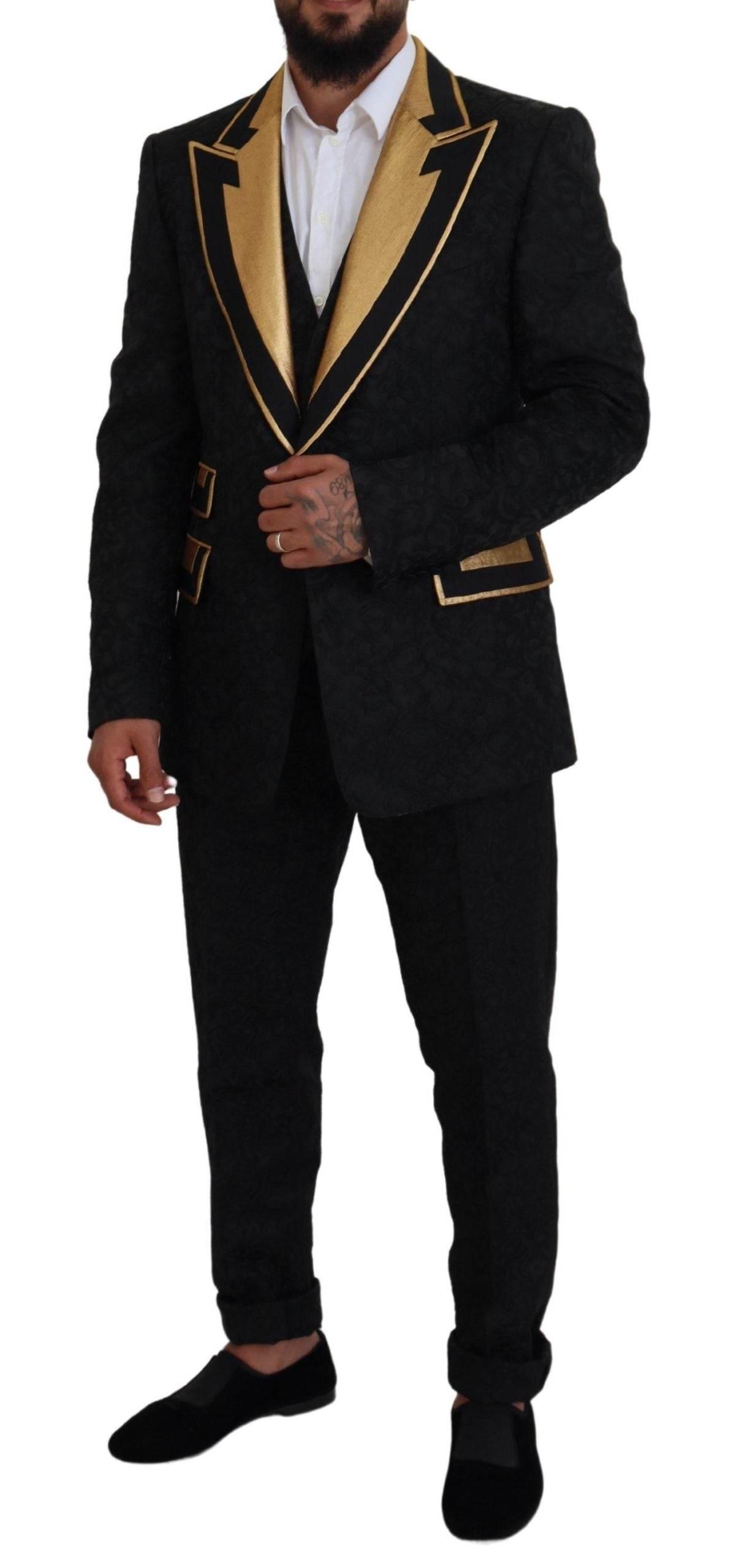 Dolce & Gabbana Elegant Black & Gold Slim Fit 3 Piece Suit - Hilstor