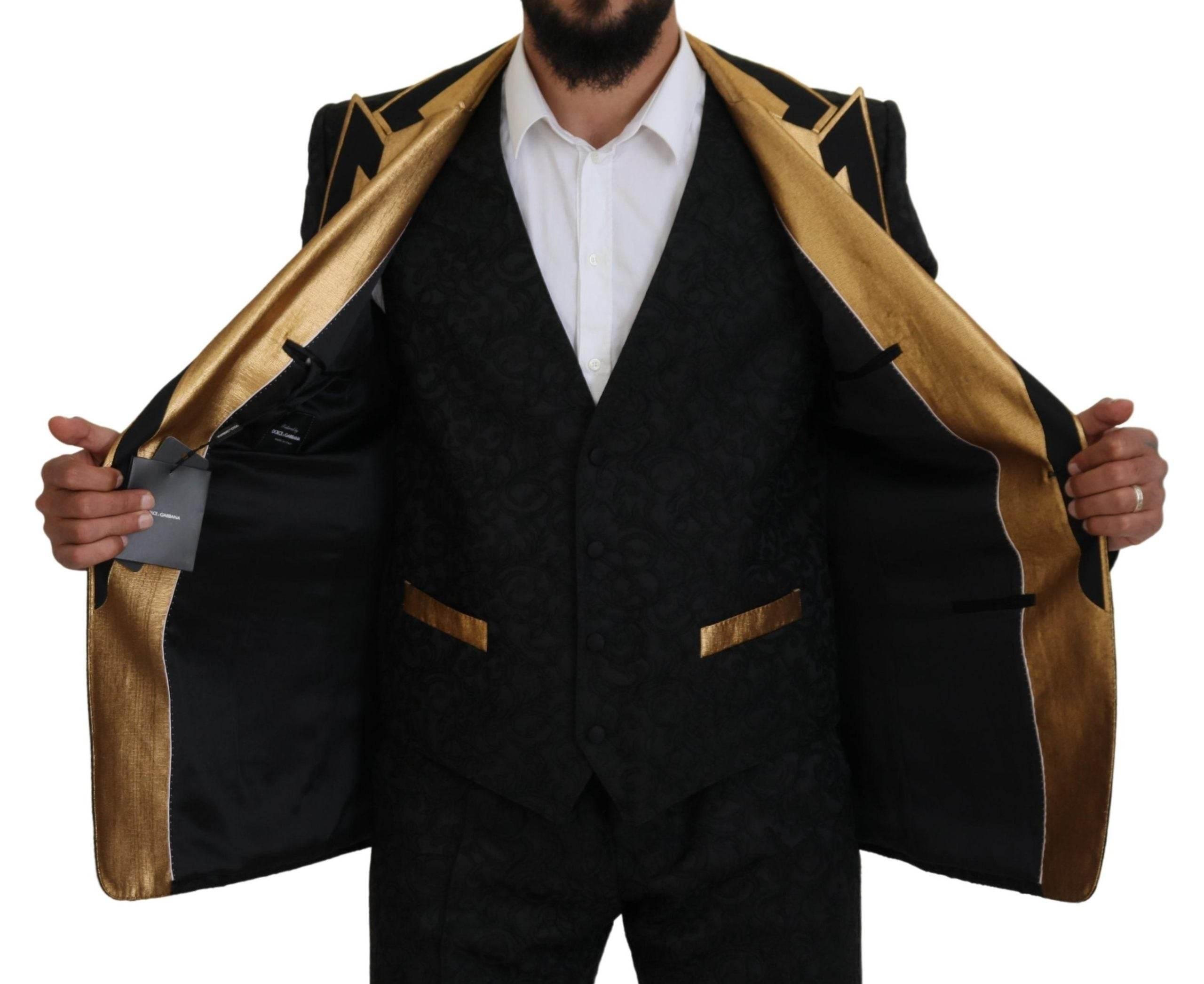 Dolce & Gabbana Elegant Black & Gold Slim Fit 3 Piece Suit - Hilstor