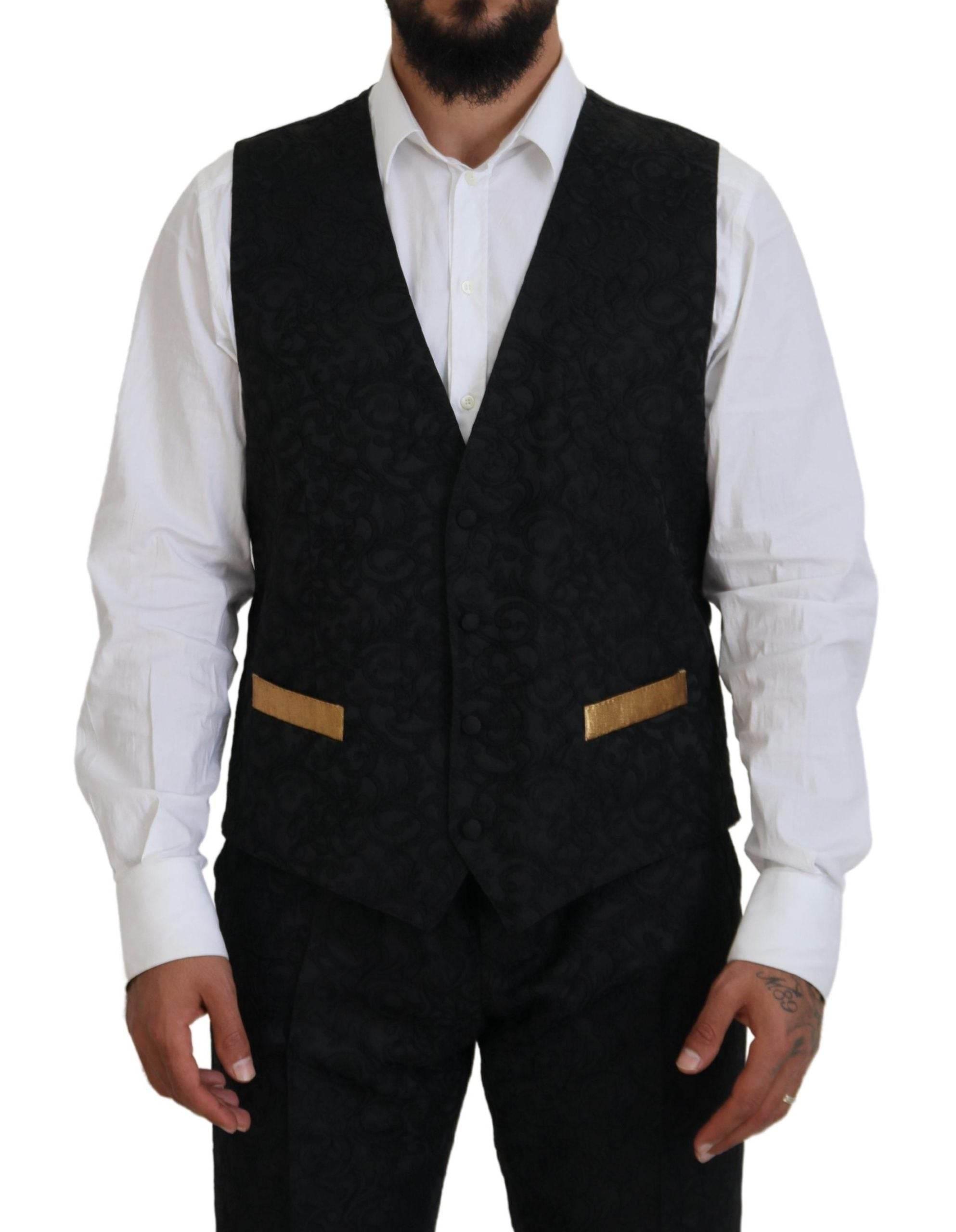 Dolce & Gabbana Elegant Black & Gold Slim Fit 3 Piece Suit - Hilstor