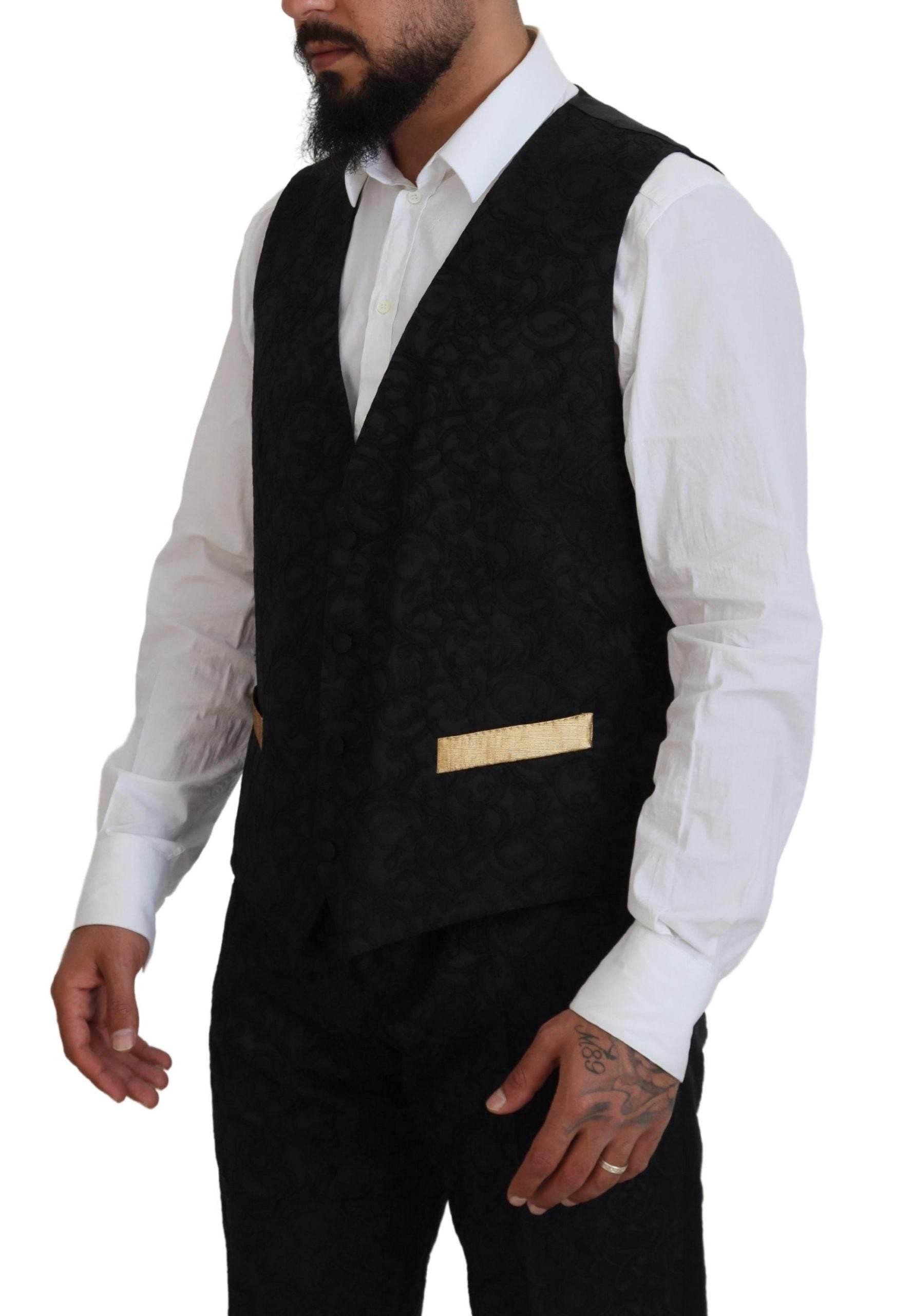 Dolce & Gabbana Elegant Black & Gold Slim Fit 3 Piece Suit - Hilstor