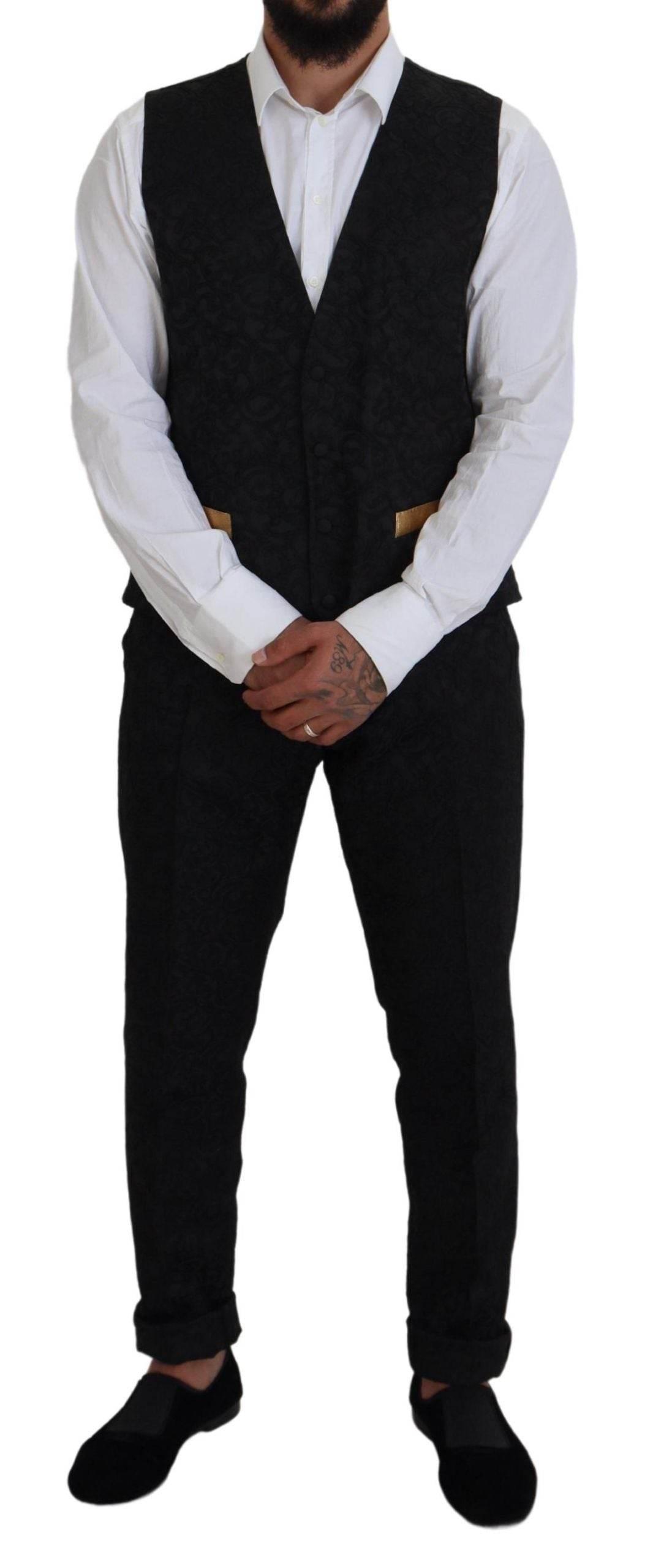 Dolce & Gabbana Elegant Black & Gold Slim Fit 3 Piece Suit - Hilstor