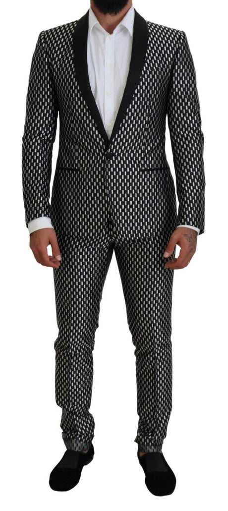 Dolce & Gabbana Black White Silk MARTINI Slim Fit Suit - Hilstor