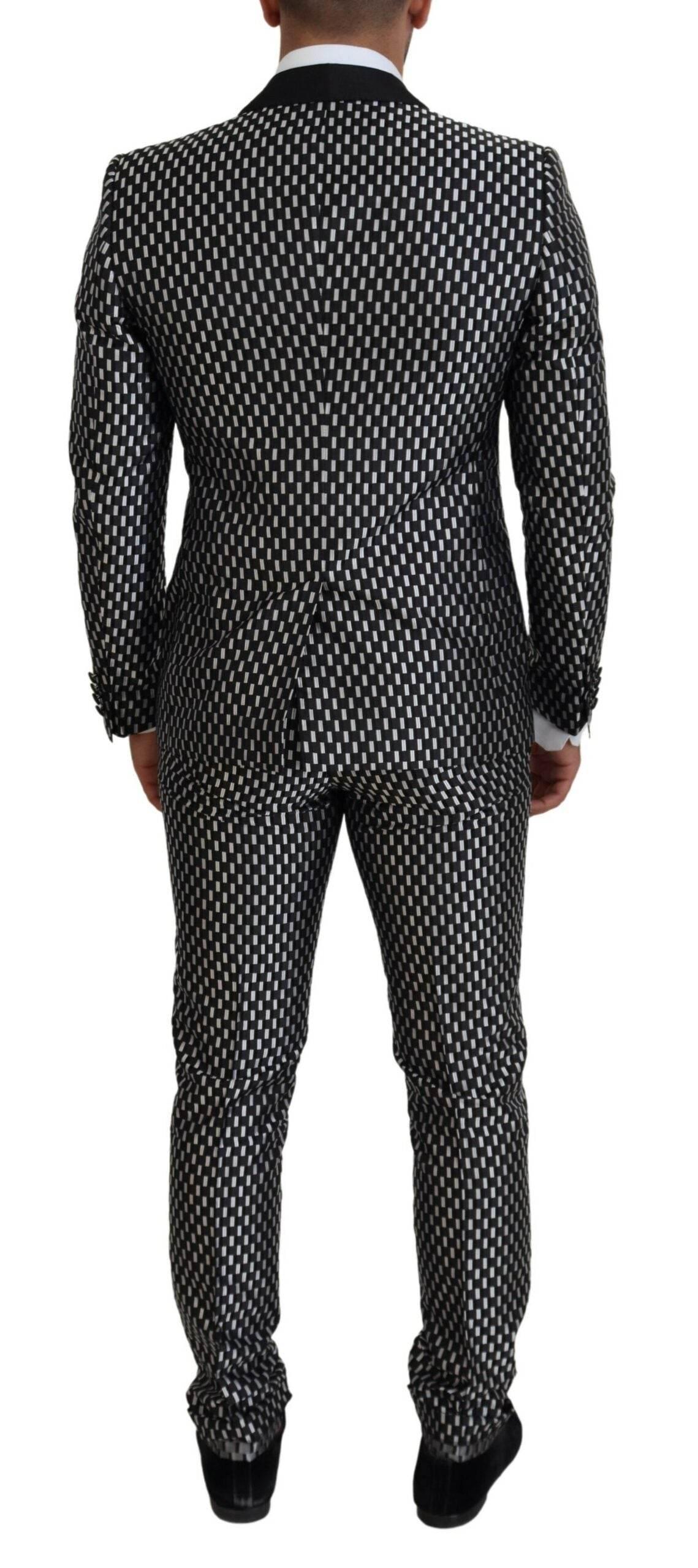 Dolce & Gabbana Black White Silk MARTINI Slim Fit Suit - Hilstor