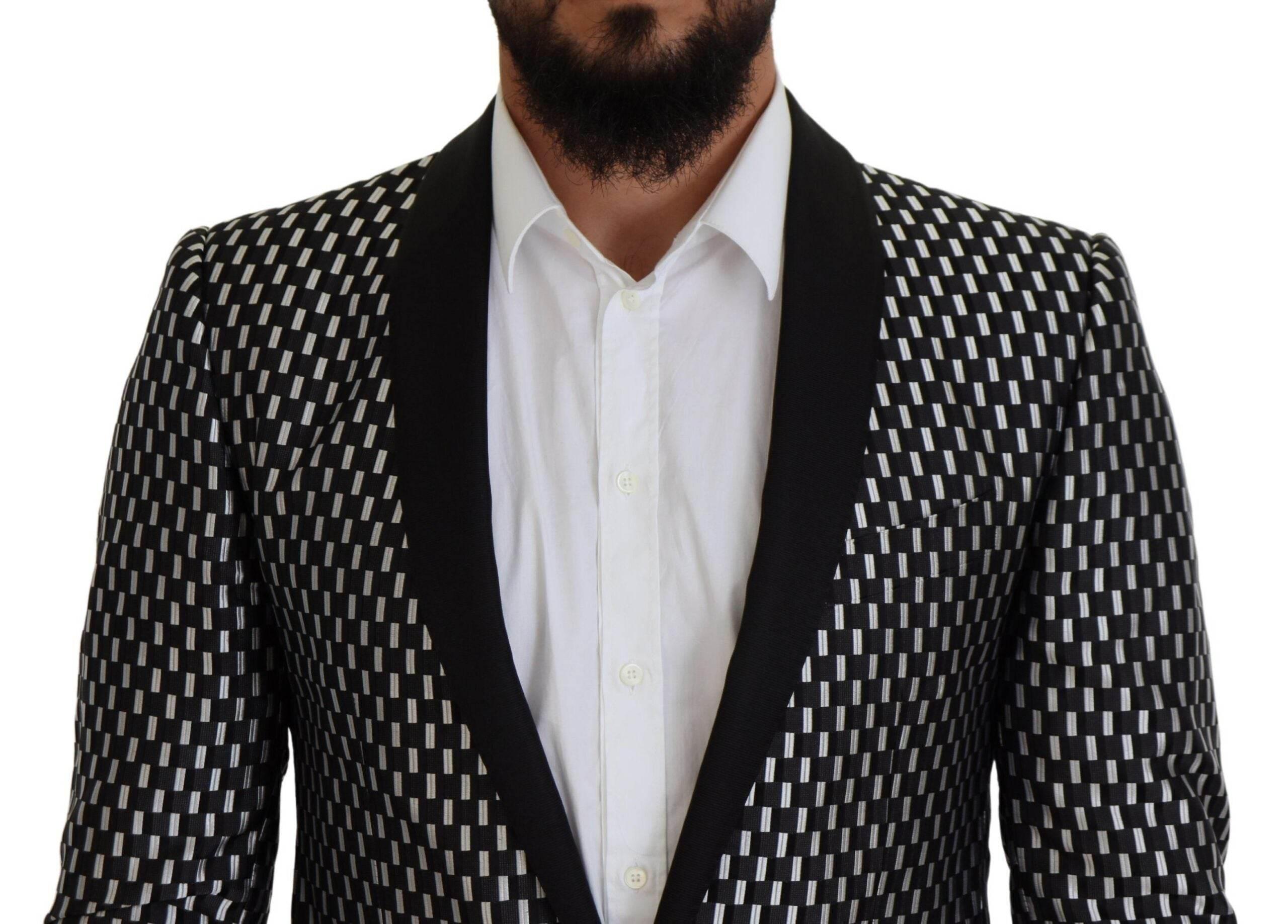 Dolce & Gabbana Black White Silk MARTINI Slim Fit Suit - Hilstor