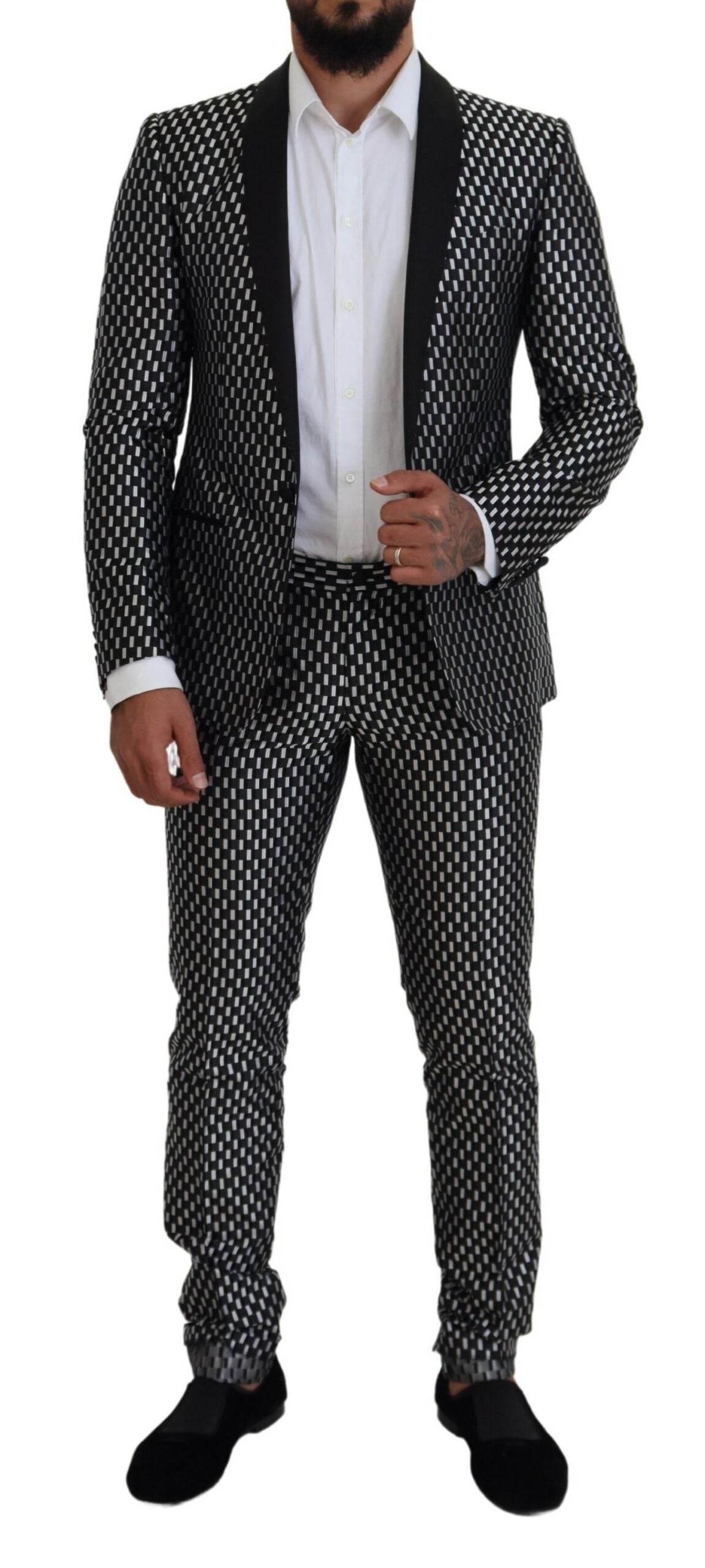 Dolce & Gabbana Black White Silk MARTINI Slim Fit Suit - Hilstor