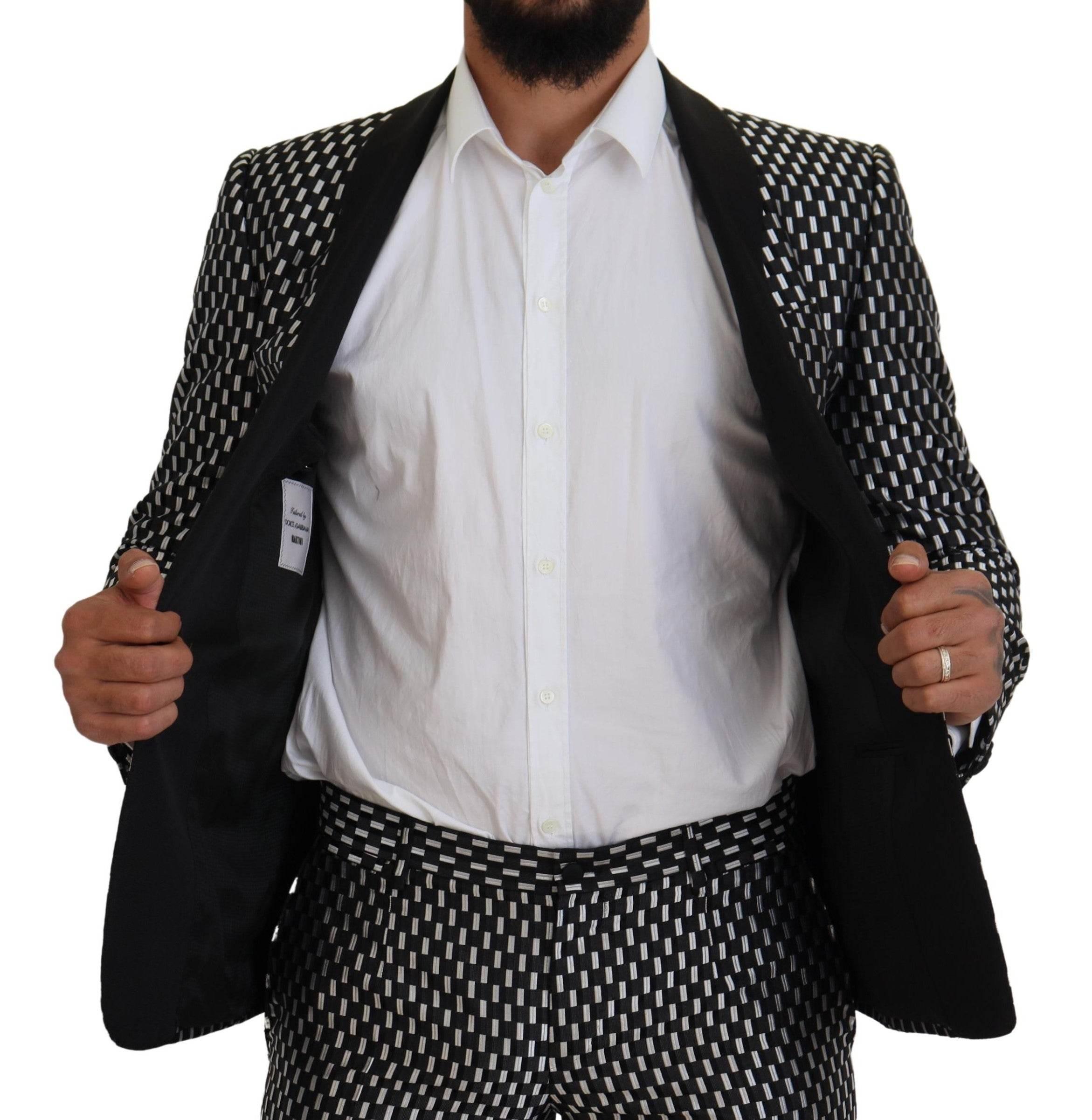 Dolce & Gabbana Black White Silk MARTINI Slim Fit Suit - Hilstor