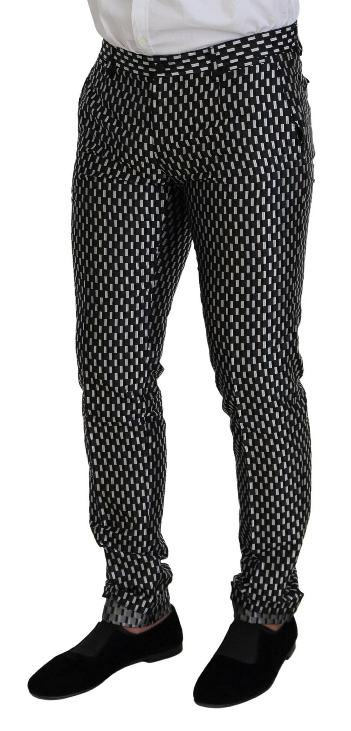Dolce & Gabbana Black White Silk MARTINI Slim Fit Suit - Hilstor