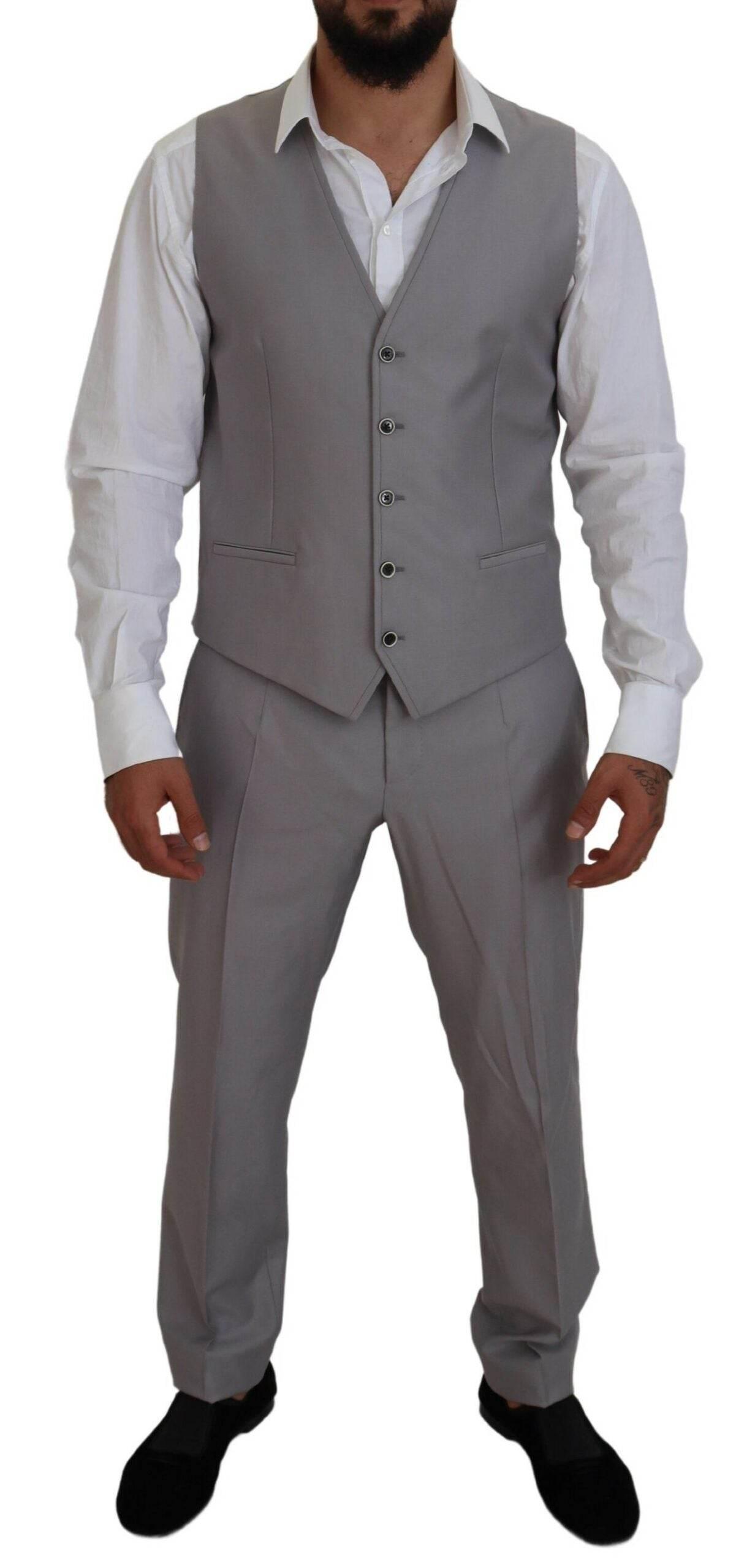 Dolce & Gabbana Elegant Silver Slim Fit Three-Piece Suit - Hilstor