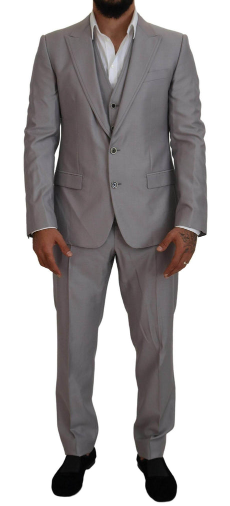 Dolce & Gabbana Elegant Silver Slim Fit Three-Piece Suit - Hilstor