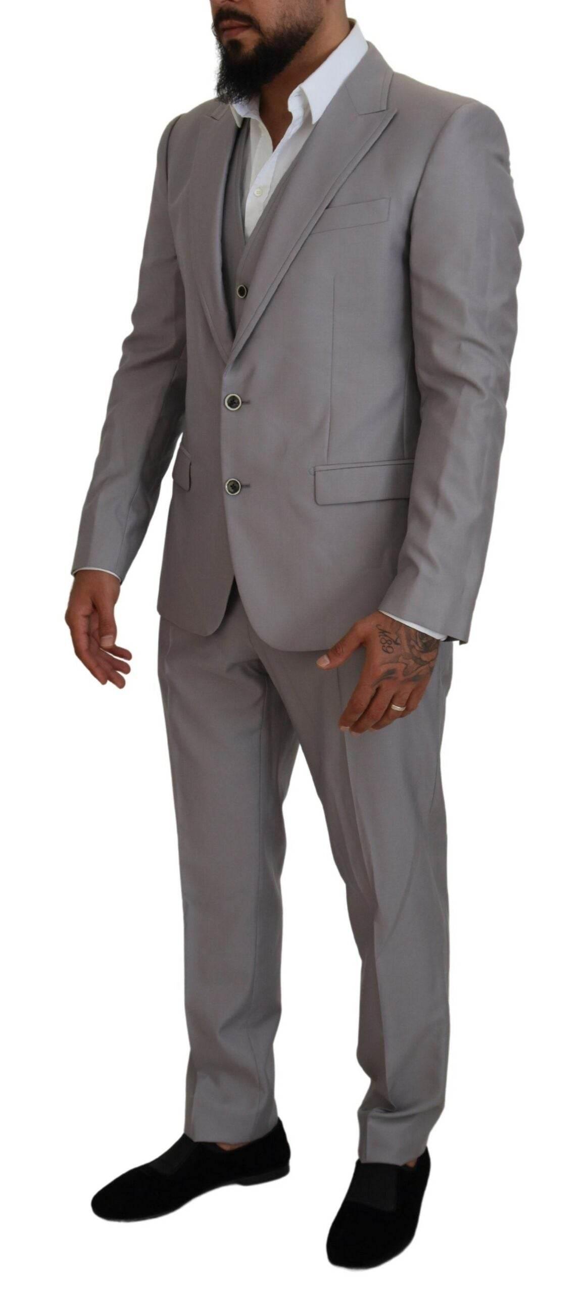 Dolce & Gabbana Elegant Silver Slim Fit Three-Piece Suit - Hilstor