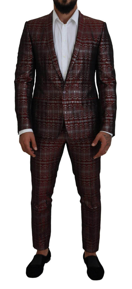 Dolce & Gabbana Bordeaux Silver GOLD Slim Fit Suit - Hilstor