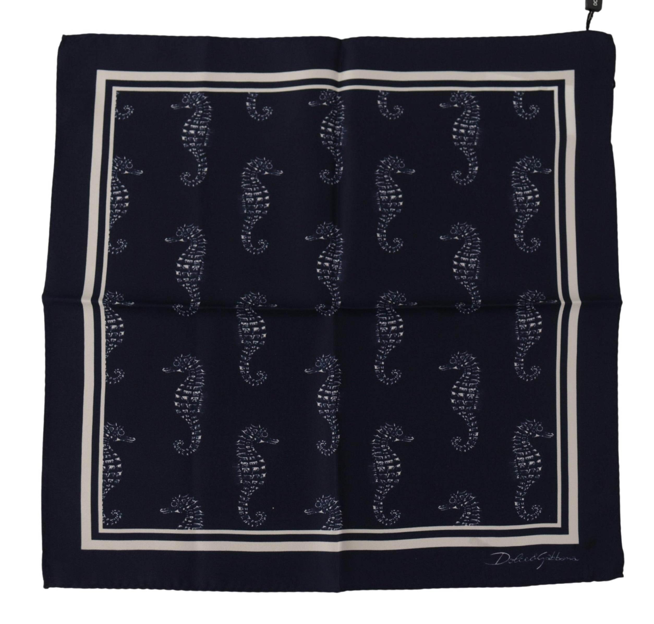 Dolce & Gabbana Elegant Blue Seahorse Silk Men's Scarf - Hilstor