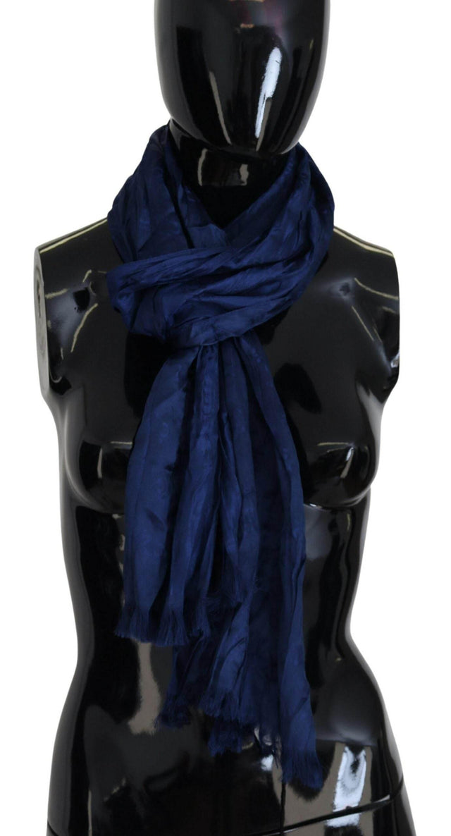 Costume National Blue Silk Shawl Foulard Fringes Scarf - Hilstor