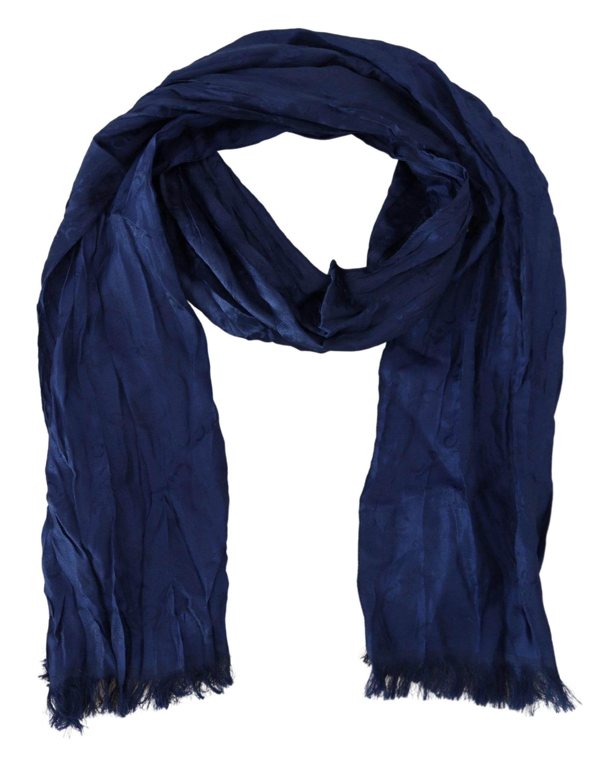 Costume National Blue Silk Shawl Foulard Fringes Scarf - Hilstor