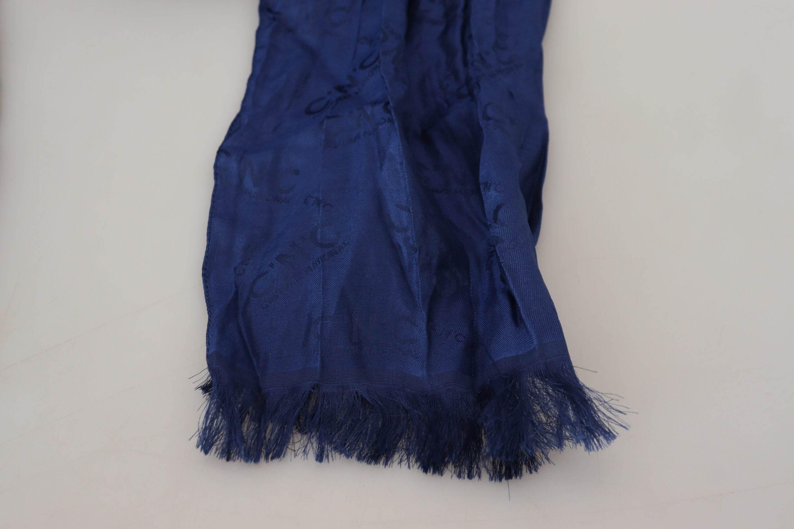 Costume National Blue Silk Shawl Foulard Fringes Scarf - Hilstor