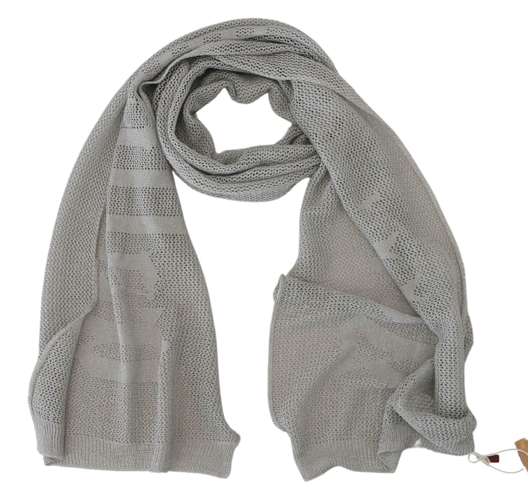 John Galliano Gray Logo Knitted Neck Wrap Shawl Foulard Scarf - Hilstor