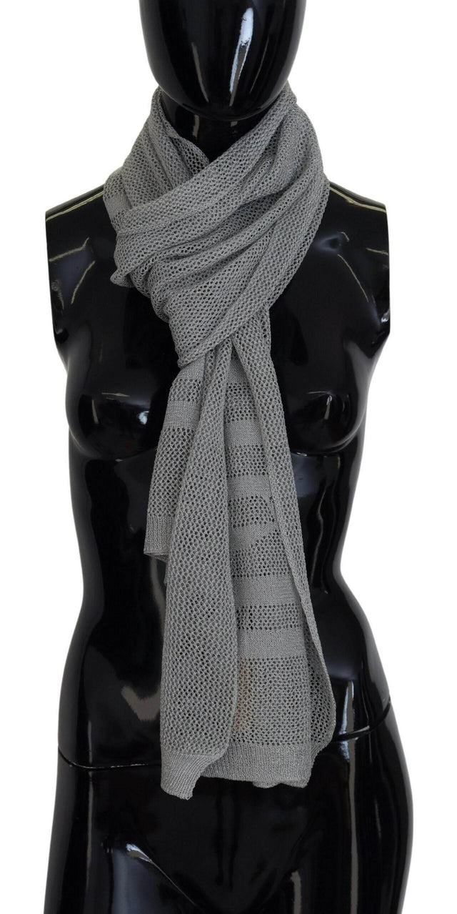 John Galliano Gray Logo Knitted Neck Wrap Shawl Foulard Scarf - Hilstor