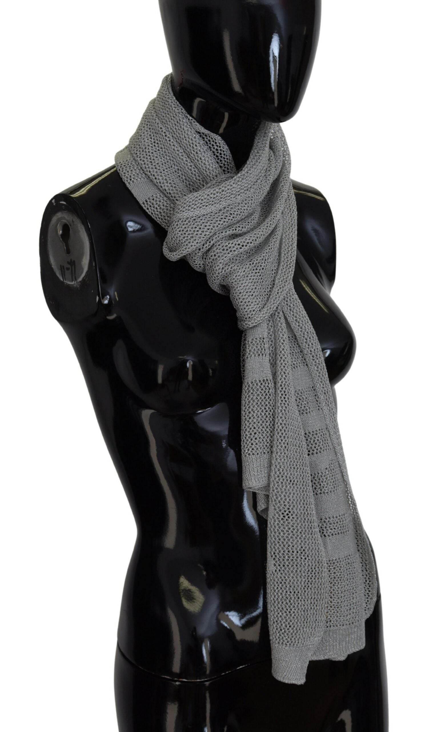 John Galliano Gray Logo Knitted Neck Wrap Shawl Foulard Scarf - Hilstor