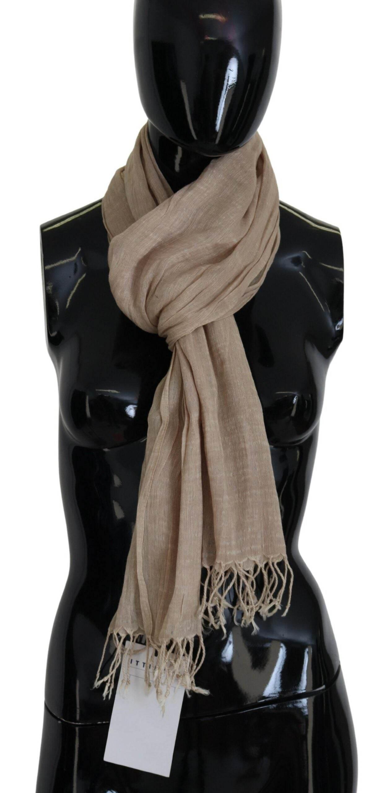 Costume National Beige Cotton Shawl Foulard Fringe Scarf - Hilstor