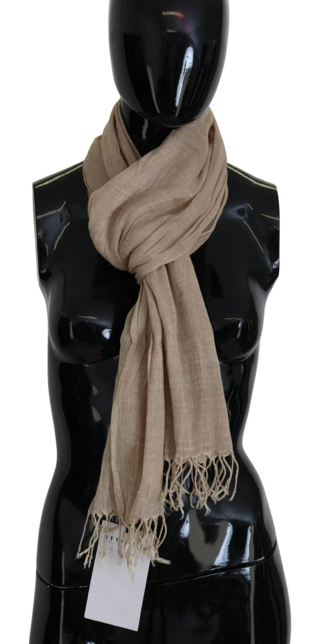 Costume National Beige Cotton Shawl Foulard Fringe Scarf - Hilstor