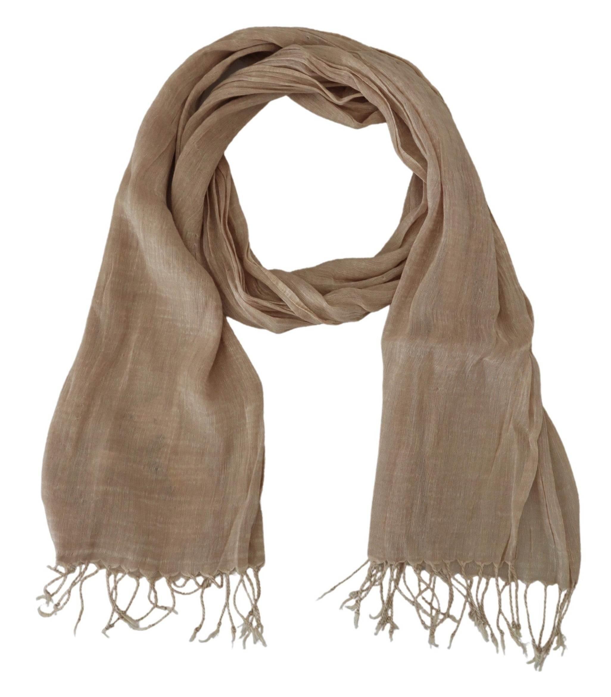 Costume National Beige Cotton Shawl Foulard Fringe Scarf - Hilstor
