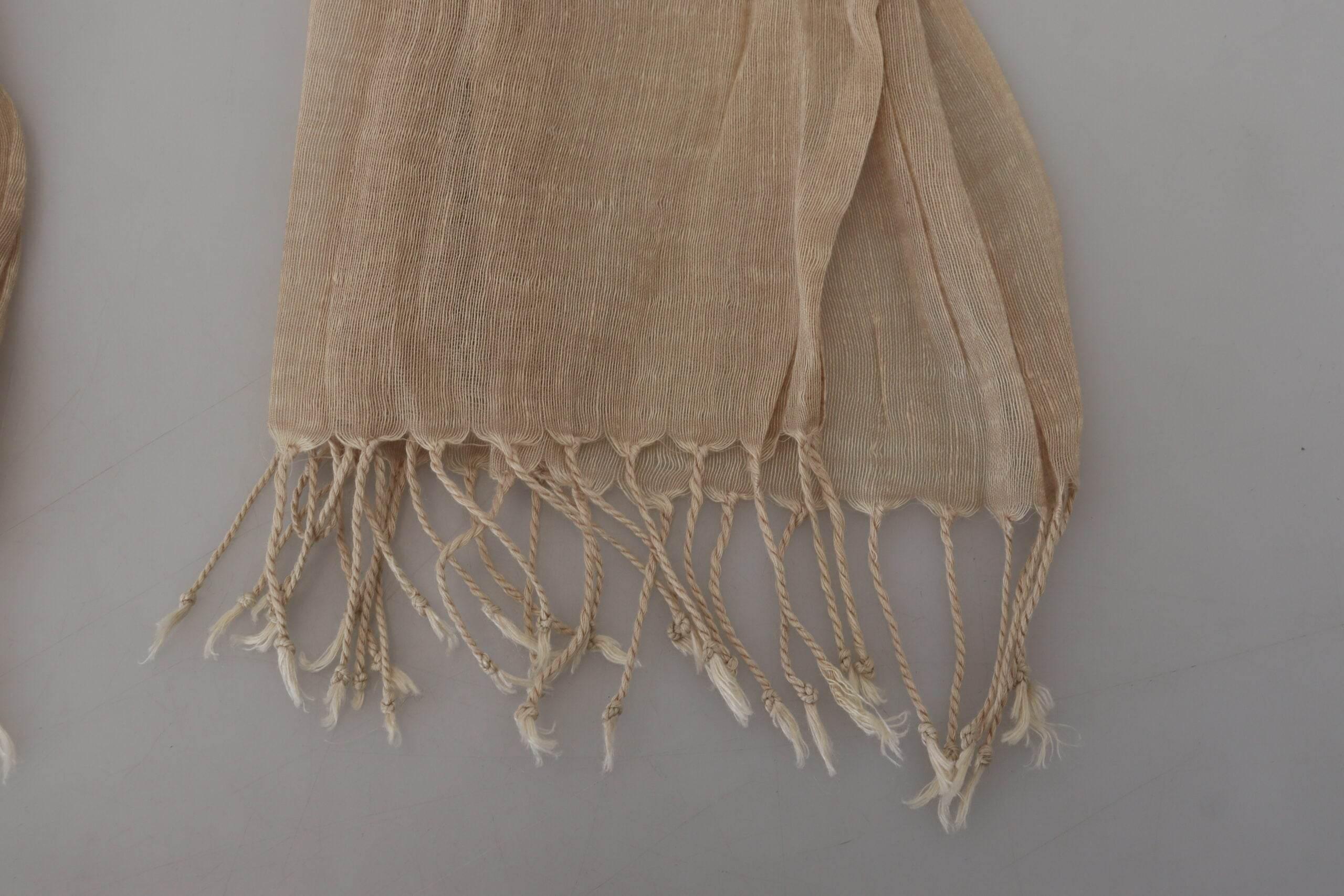 Costume National Beige Cotton Shawl Foulard Fringe Scarf - Hilstor