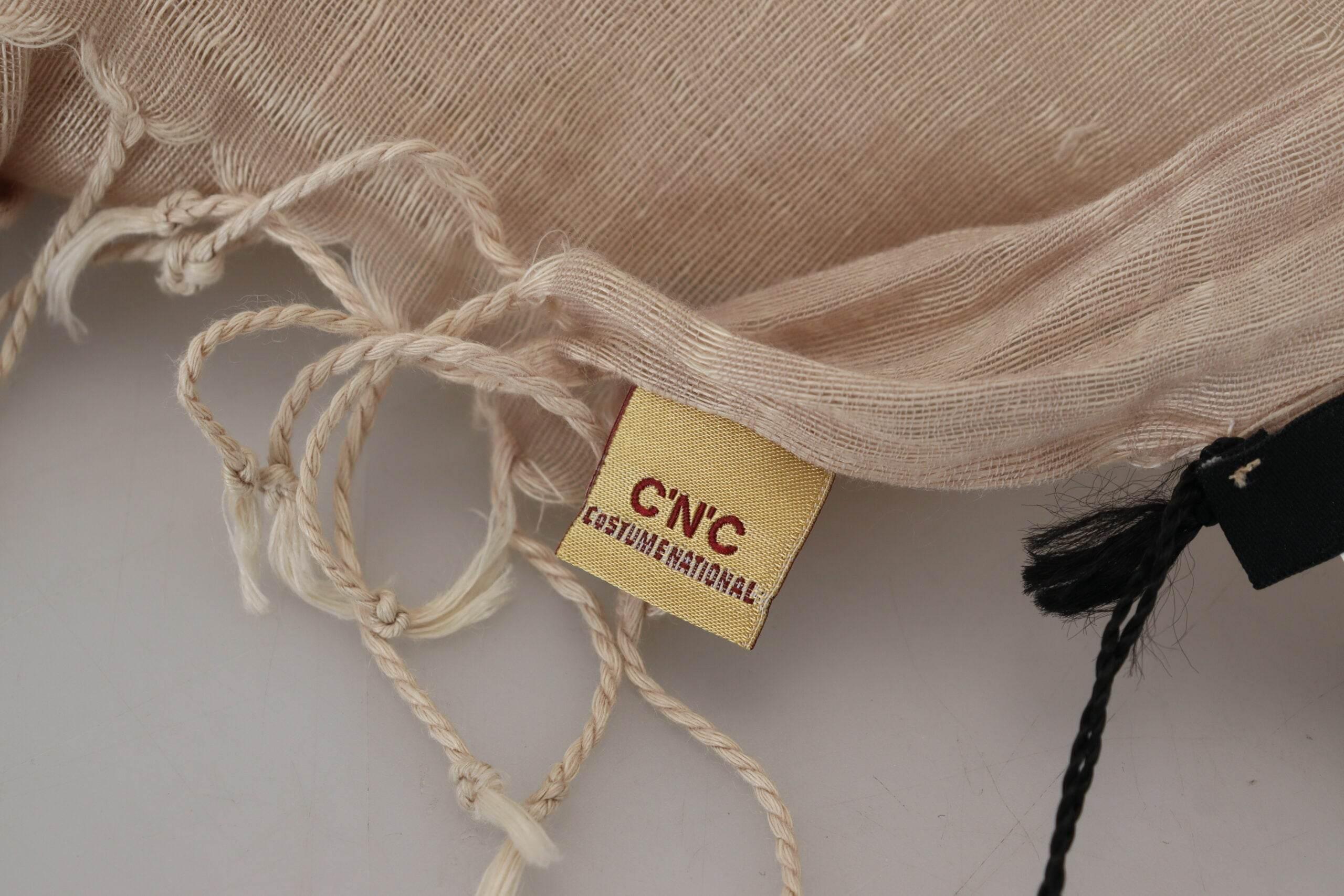 Costume National Beige Cotton Shawl Foulard Fringe Scarf - Hilstor
