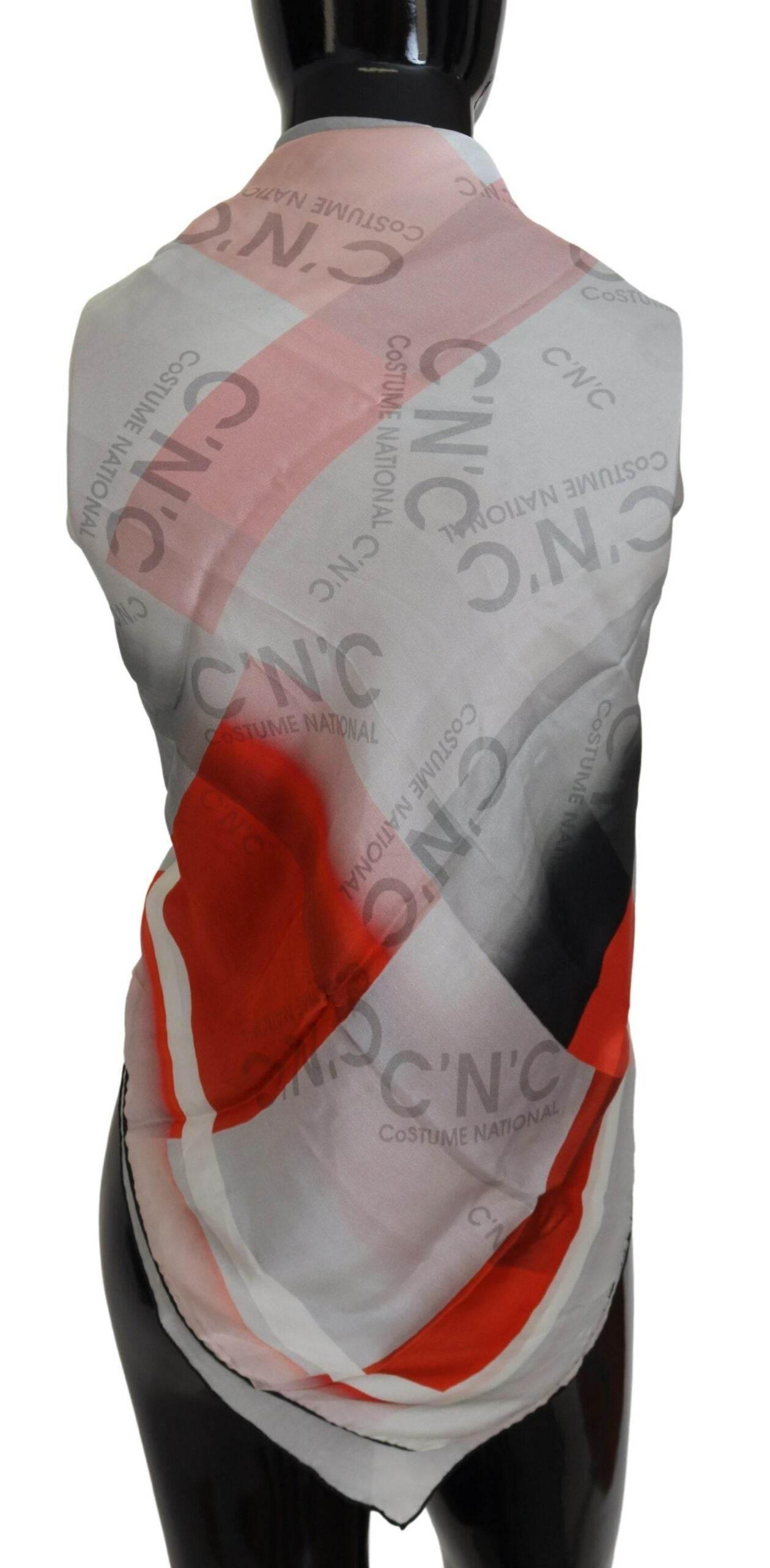 Costume National Gray Red Shawl Foulard Wrap Scarf - Hilstor