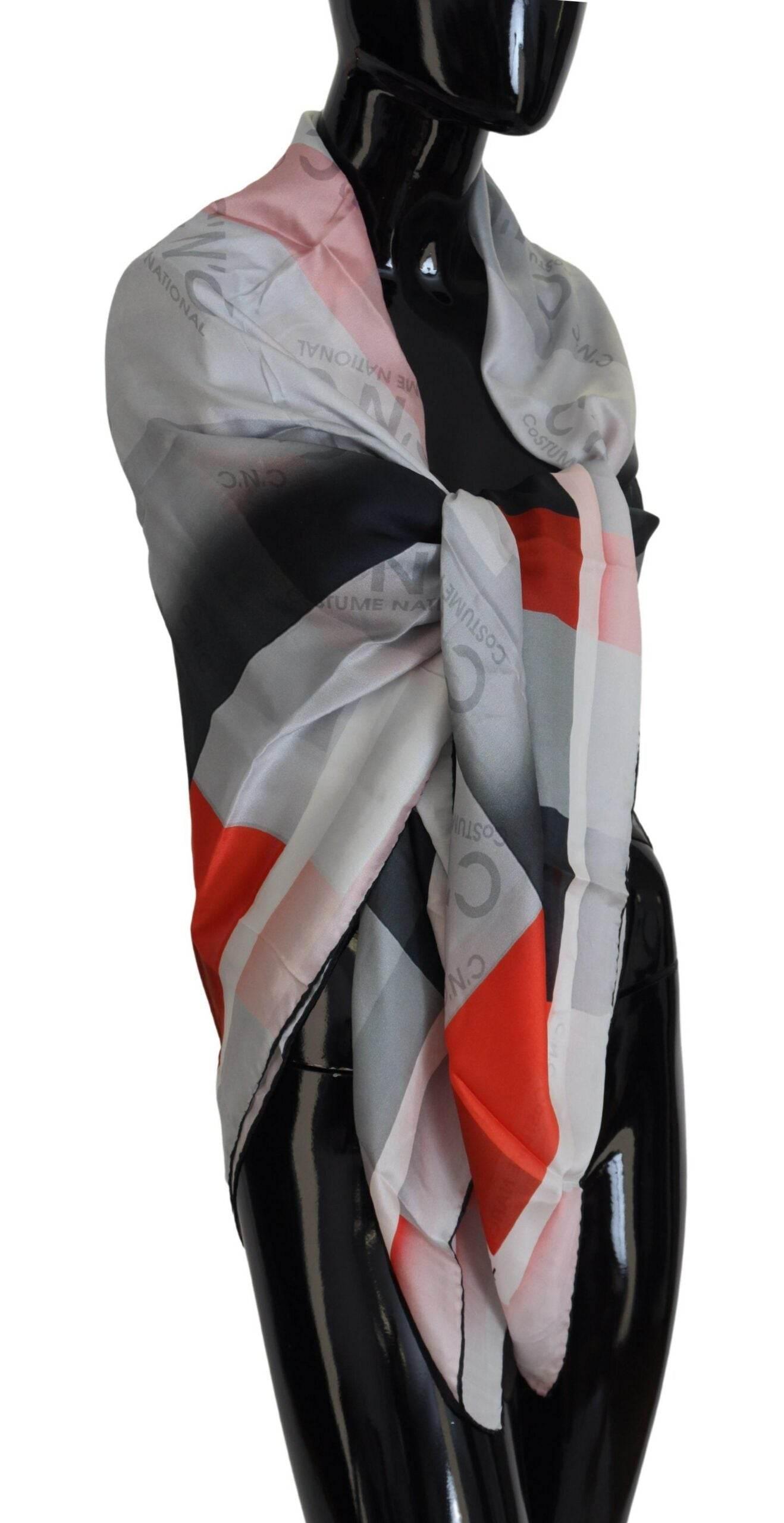 Costume National Gray Red Shawl Foulard Wrap Scarf - Hilstor