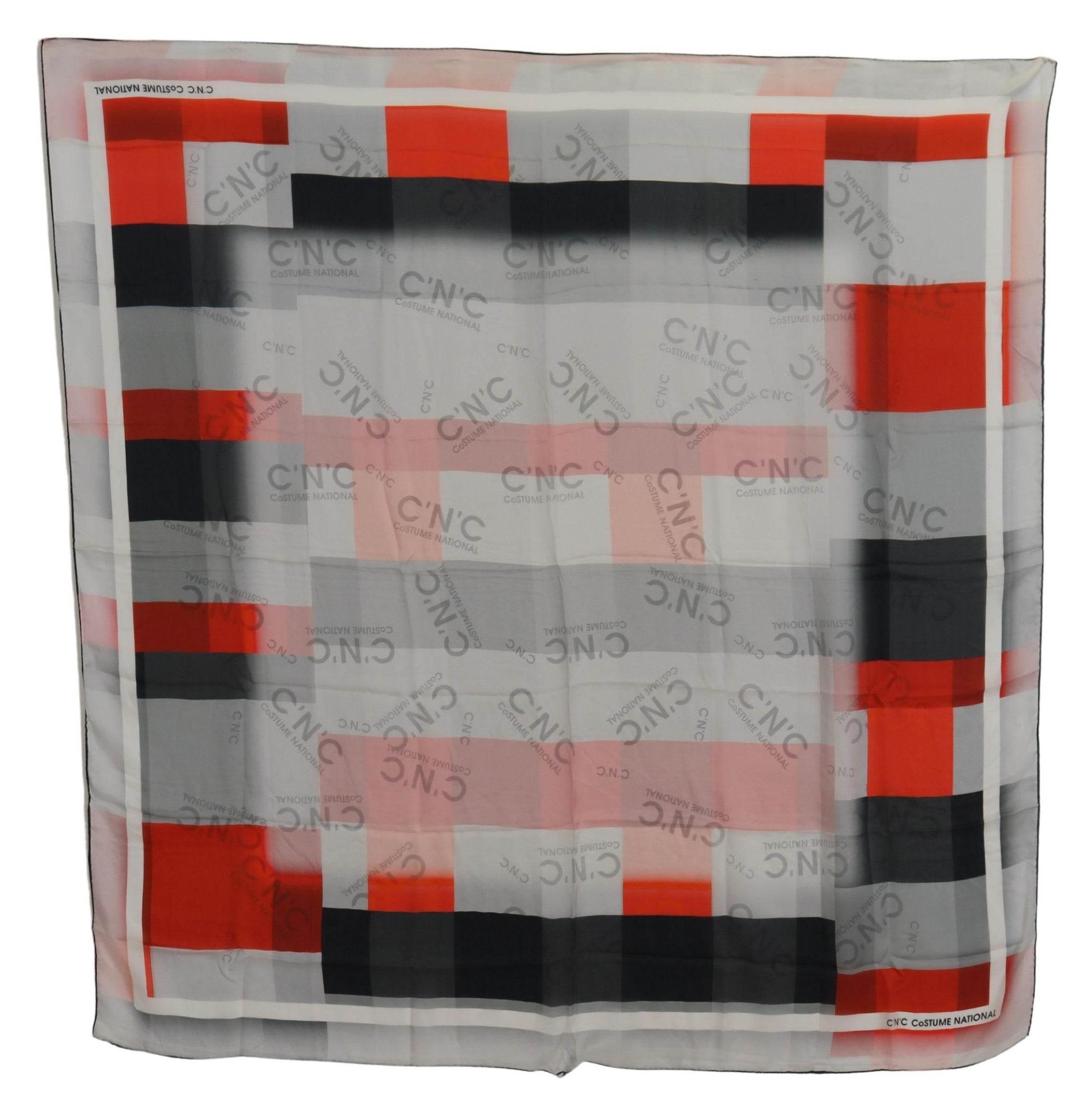 Costume National Gray Red Shawl Foulard Wrap Scarf - Hilstor