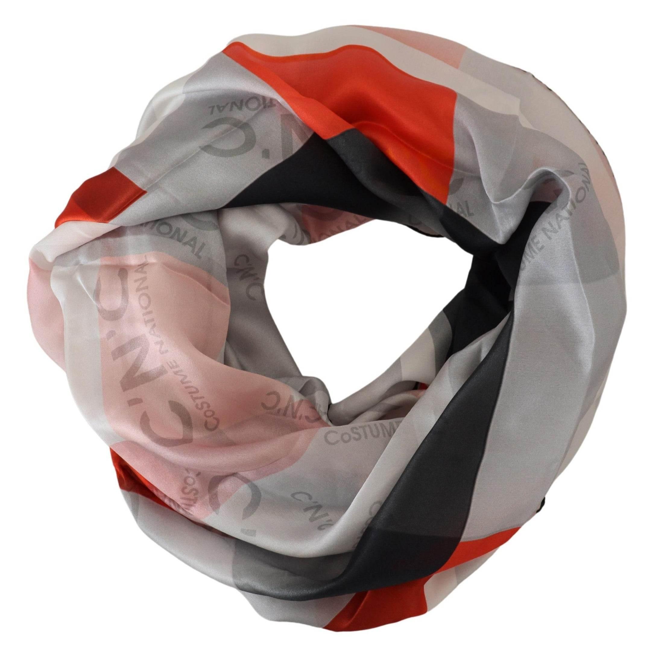 Costume National Gray Red Shawl Foulard Wrap Scarf - Hilstor