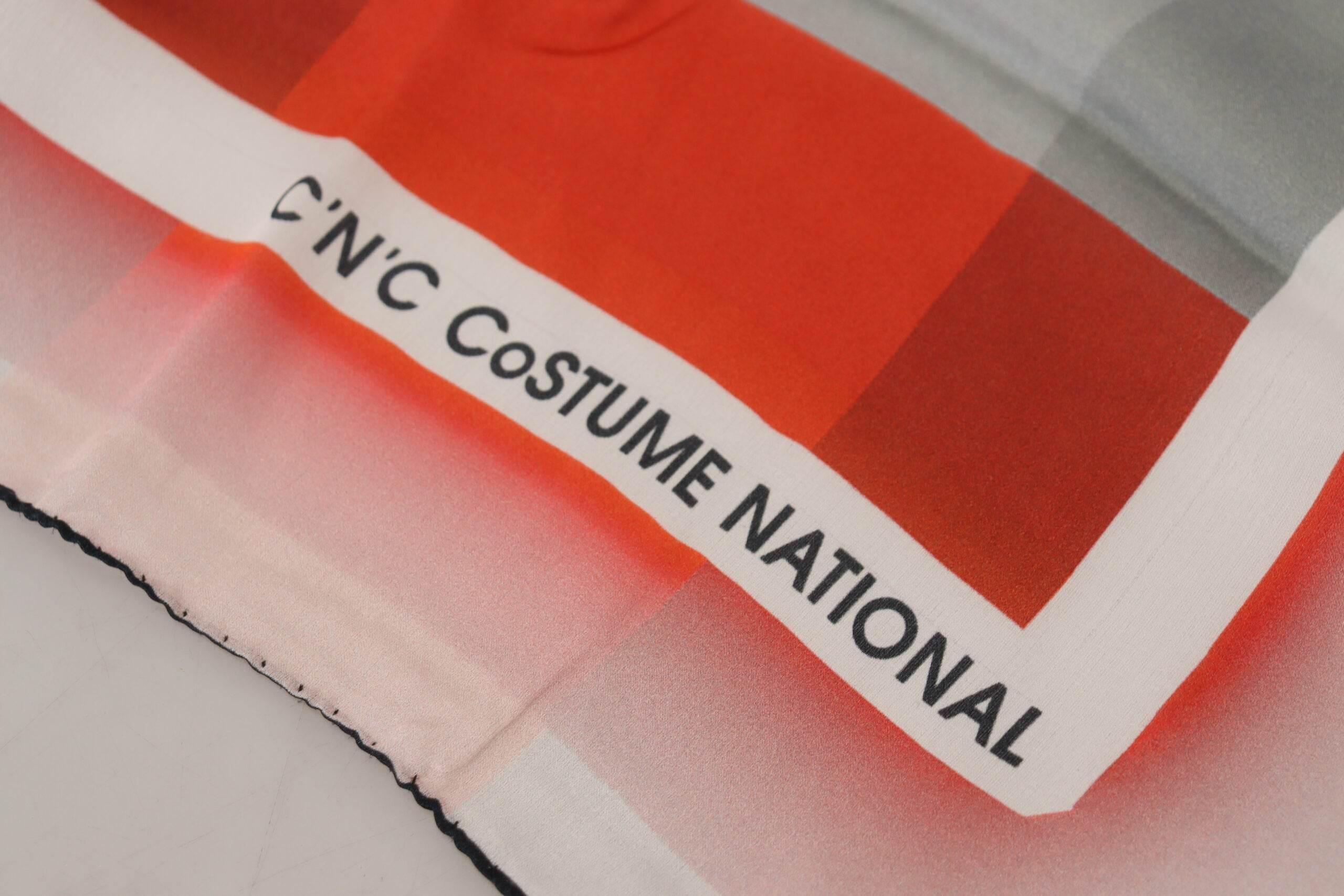 Costume National Gray Red Shawl Foulard Wrap Scarf - Hilstor